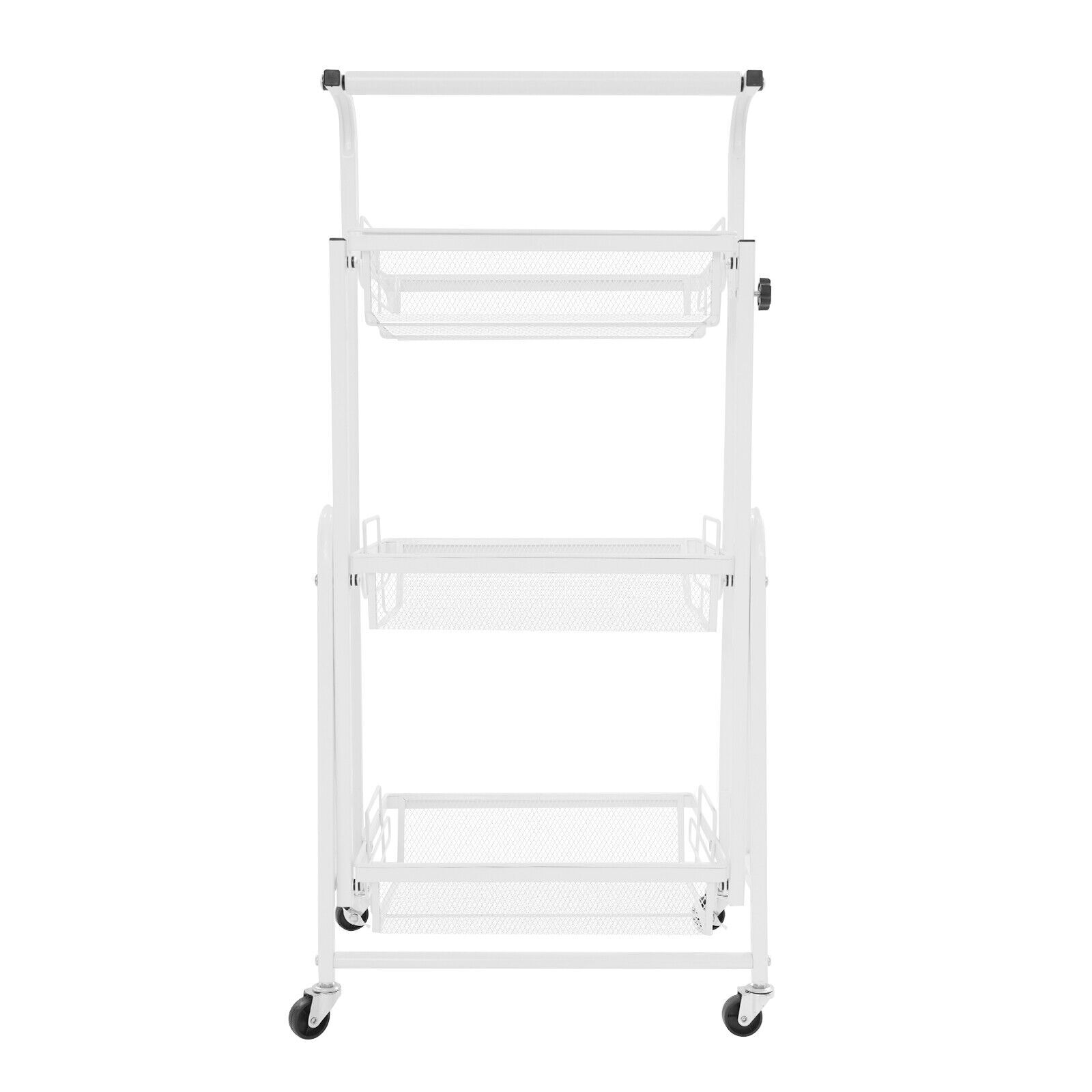 3-Tier Multi-Functional Storage Cart Metal Rolling Utility Cart White Adjustable