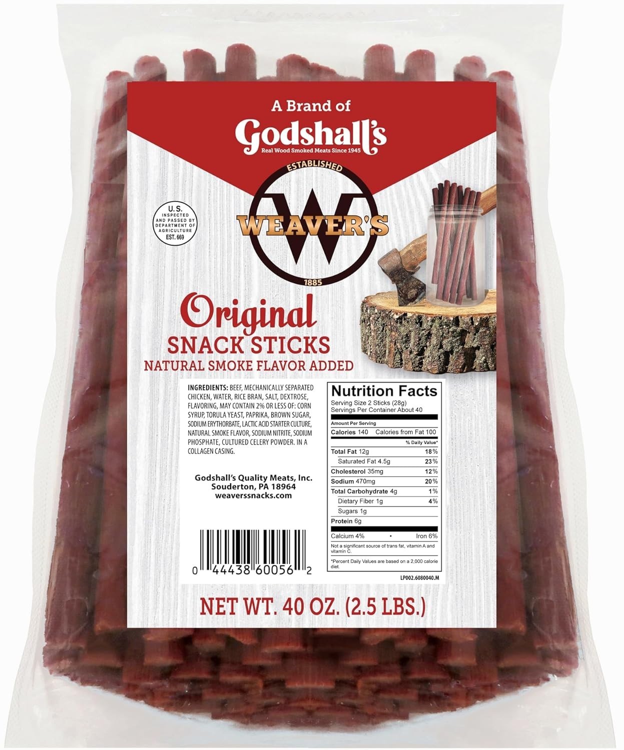 Weaver’s Original Beef & Chicken Snack Sticks 40oz 80 Count Mild Flavor