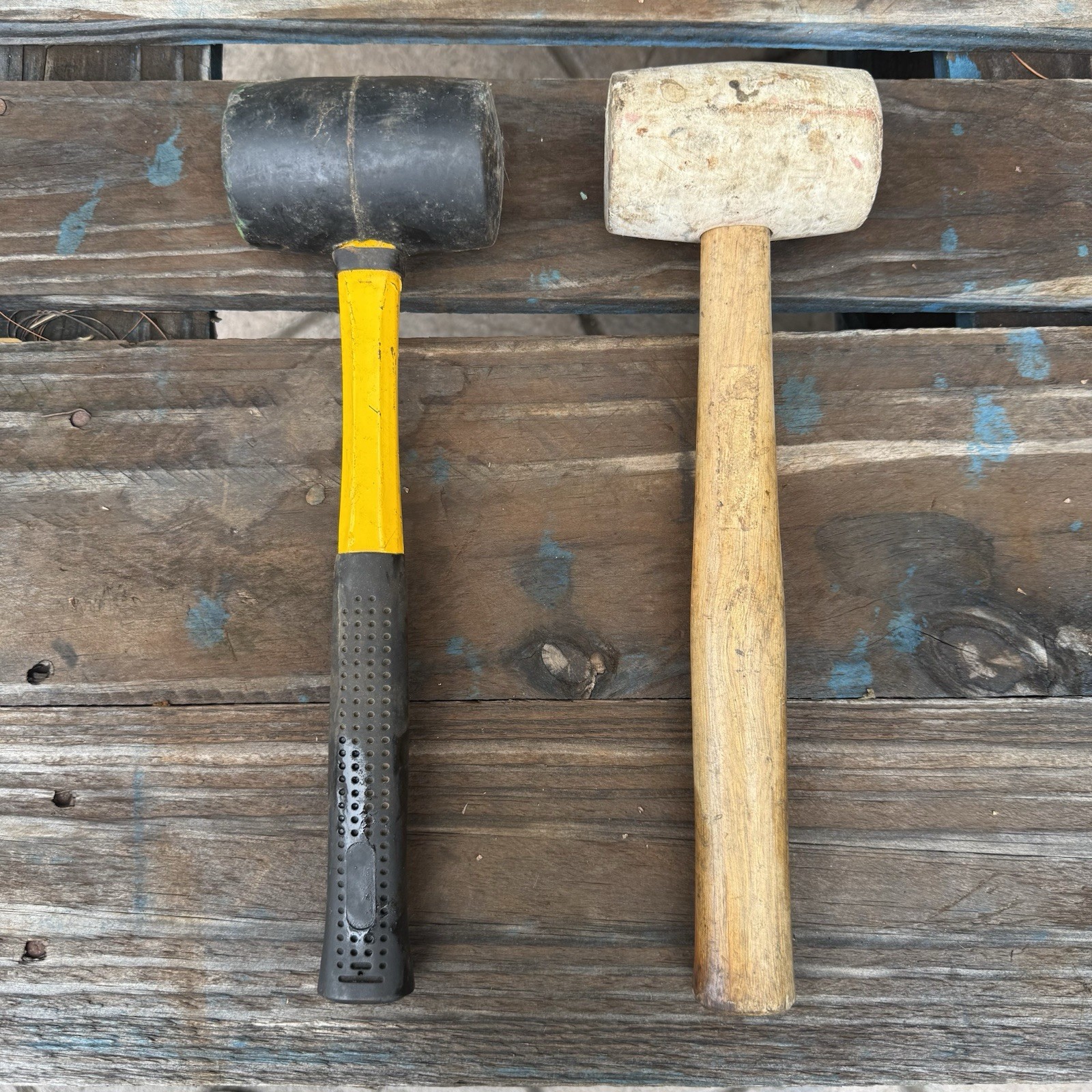 Lot of 2 Rubber Mallets Black White Heads Wood Fiberglass Handles Hand Tools