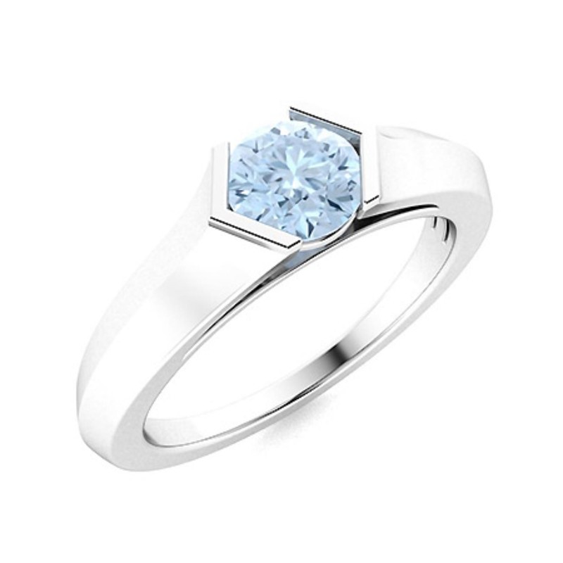 Round Aquamarine Gemstone 925 Sterling Silver Solitaire Mother Ring Jewelry