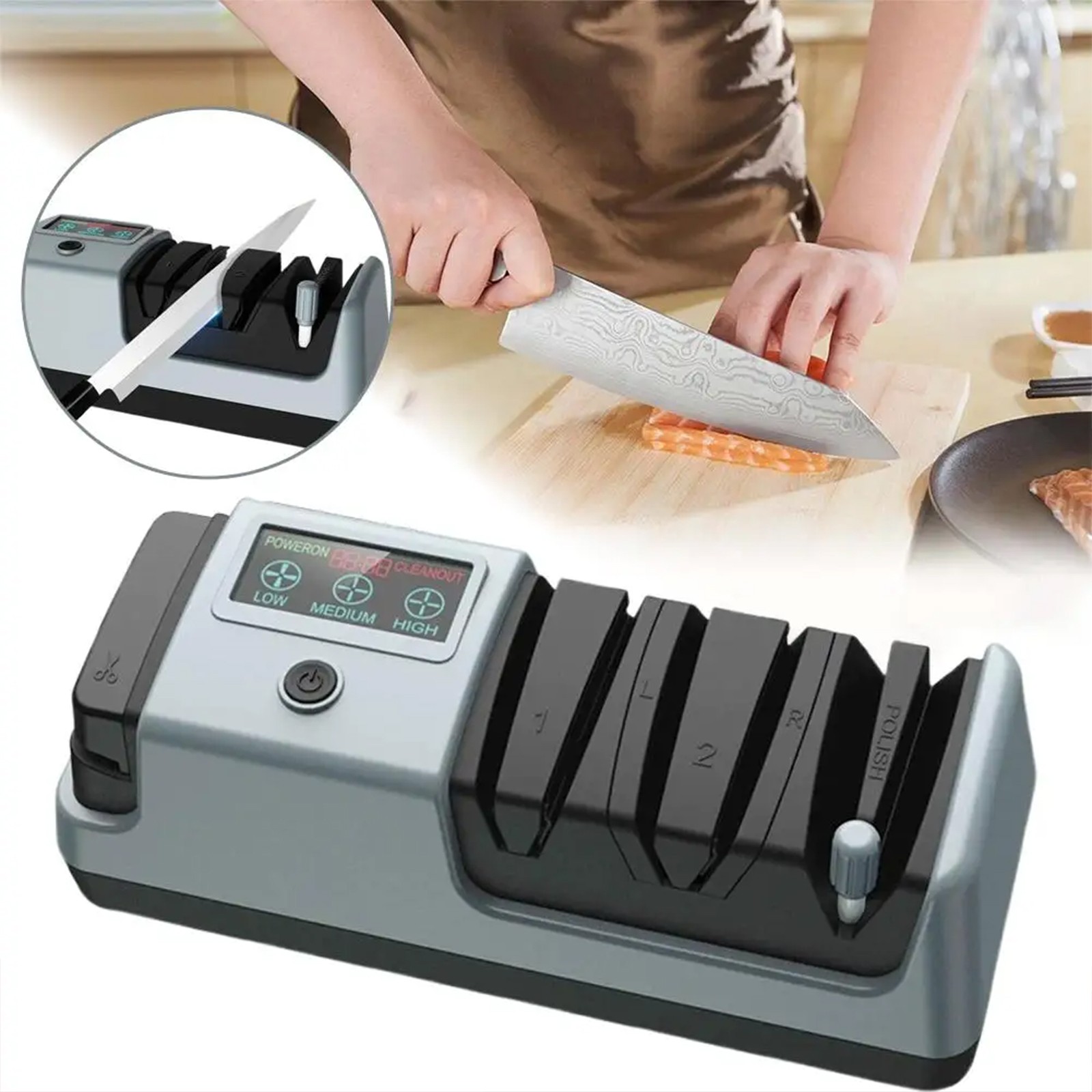 Professional 5 in 1 Electric Knife Sharpener 3 Speed LCD Display for Kitchen US