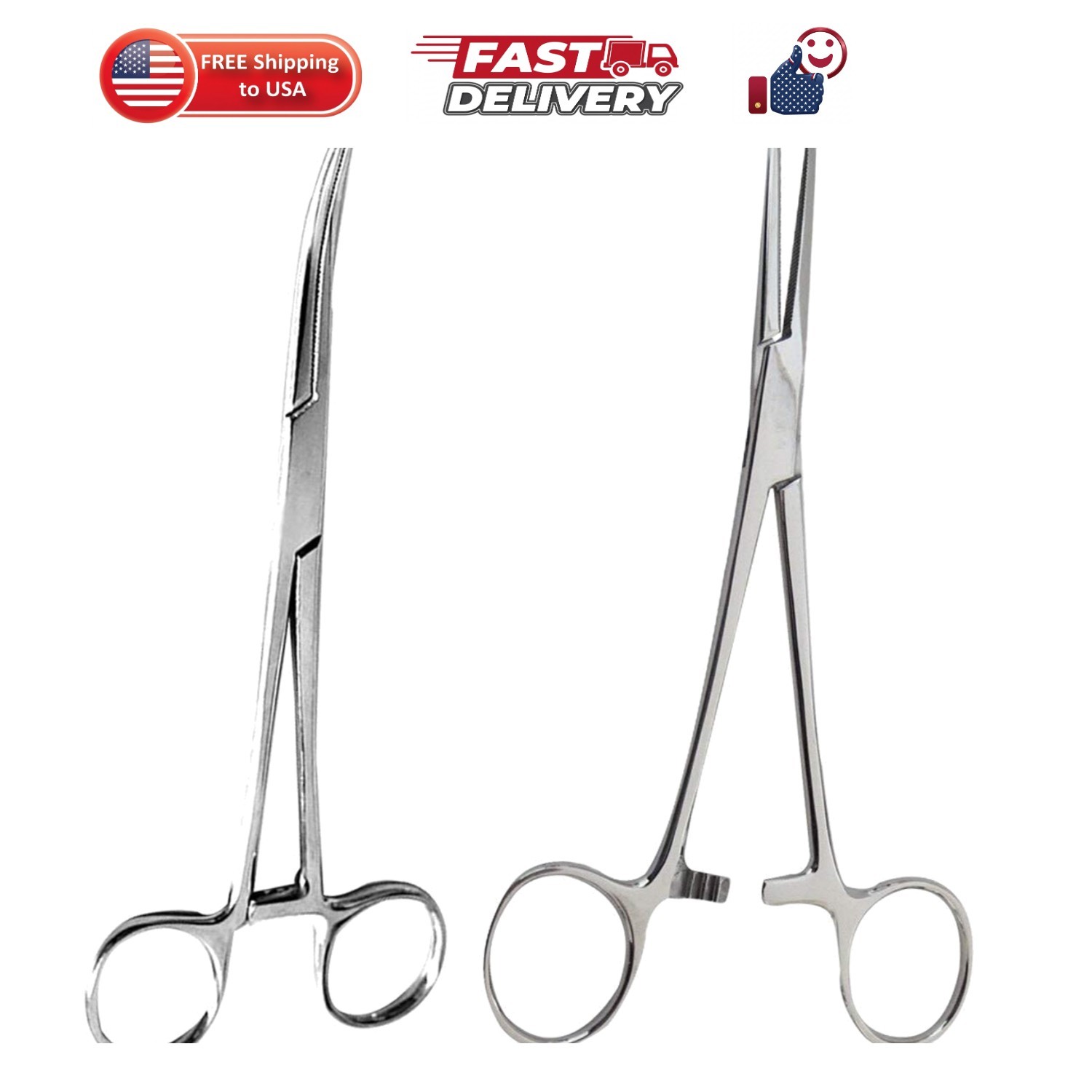 2 Piece Curved & Straight 8" Hemostat Set, Stainless Steel Locking Tweezer Cl...