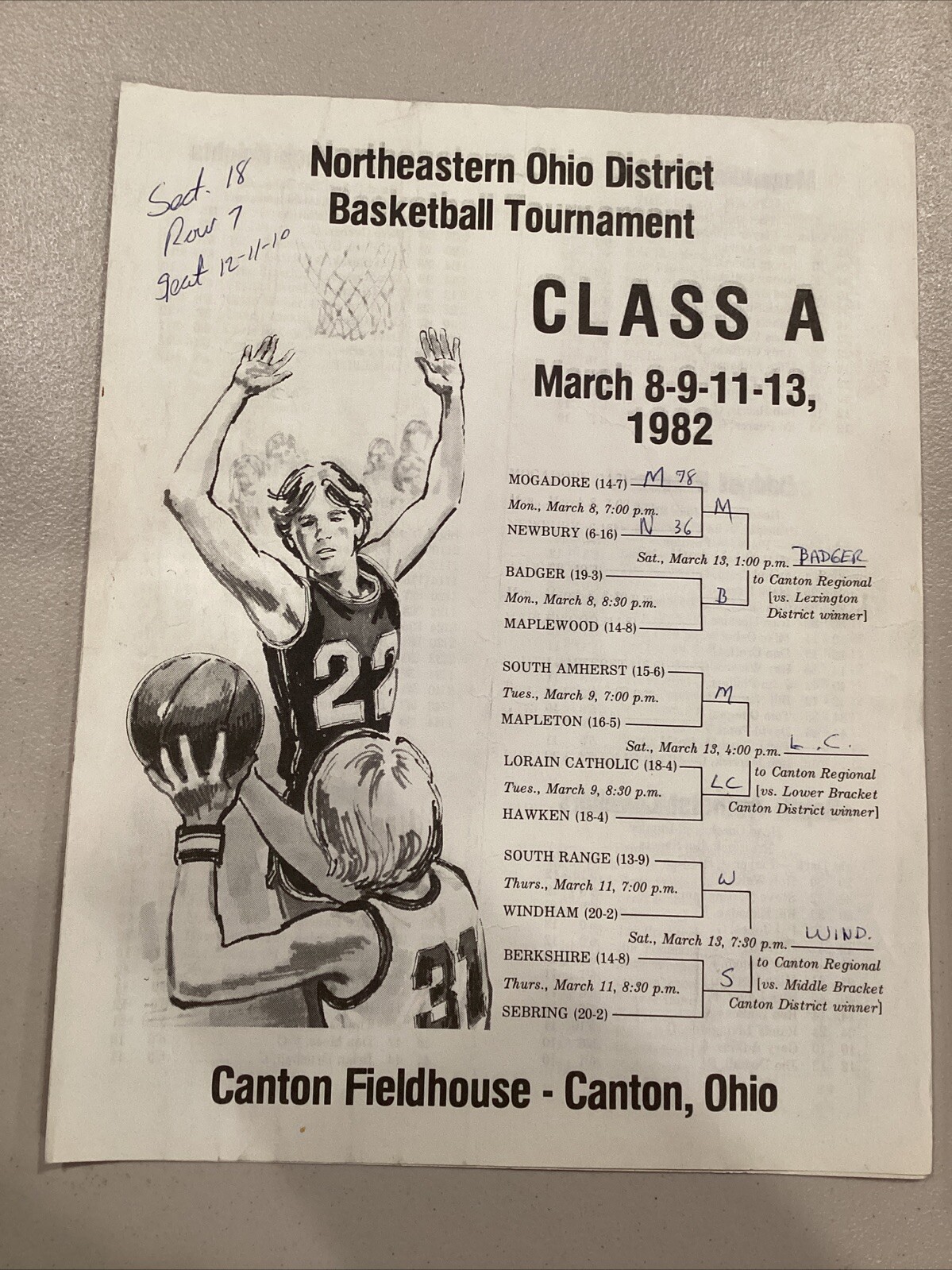 1982 Northeastern Ohio High School Basketball Tournament Program Canton