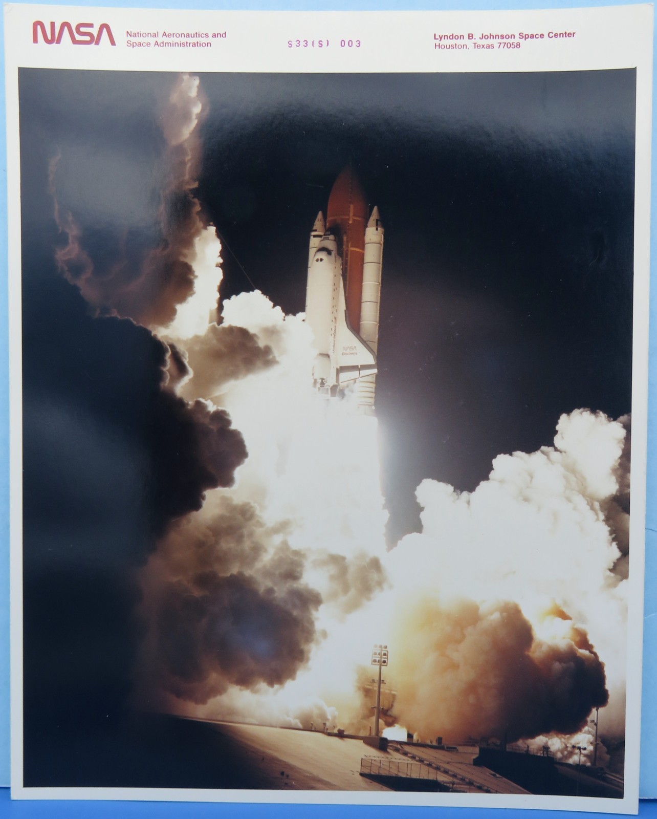 NASA PRESS PHOTO STS-33 Shuttle Discovery Night Launch Vertical RED SERIAL #003
