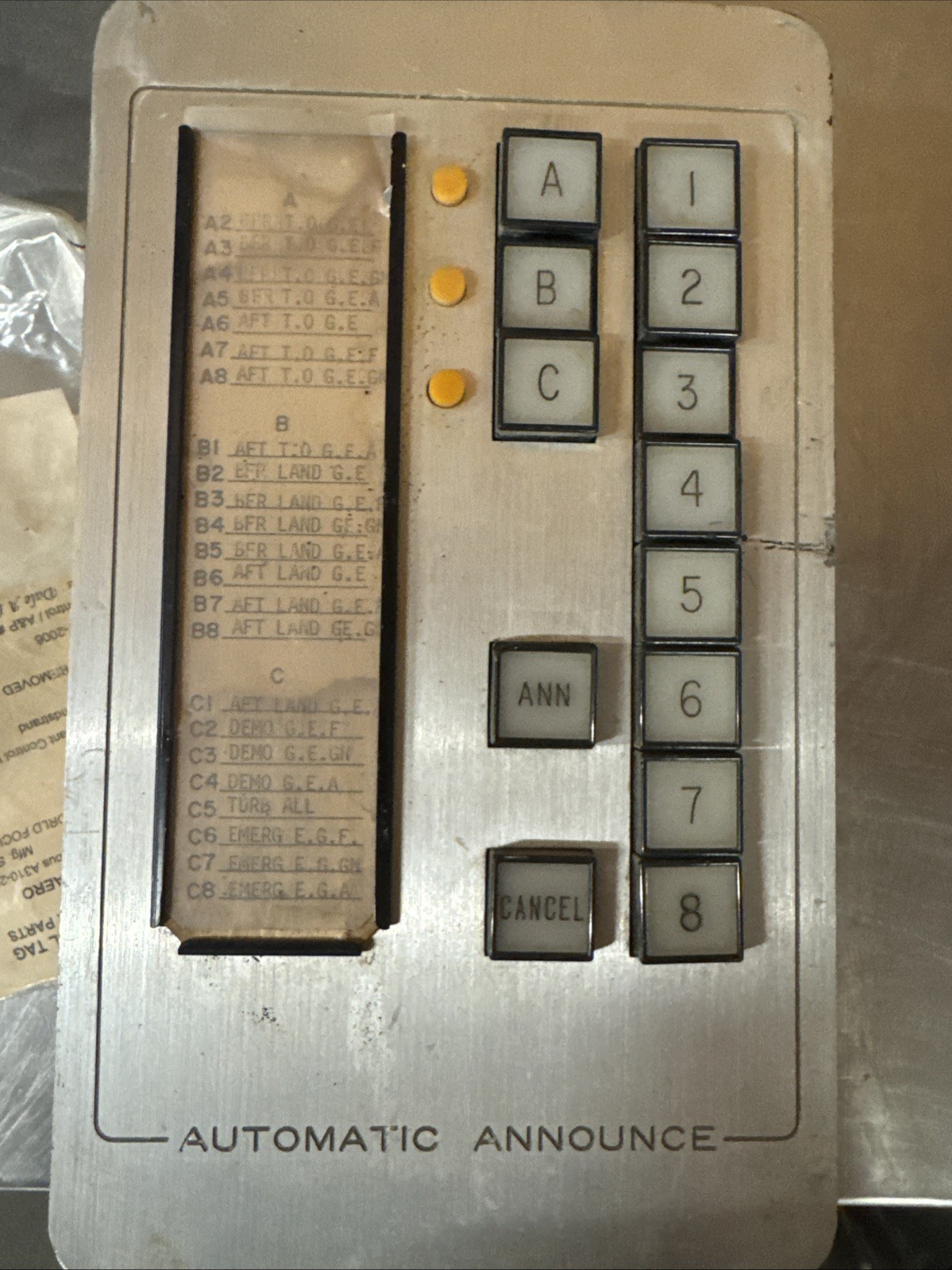Vintage Airbus A300 Flight Attendant Communication Control Panel bin29