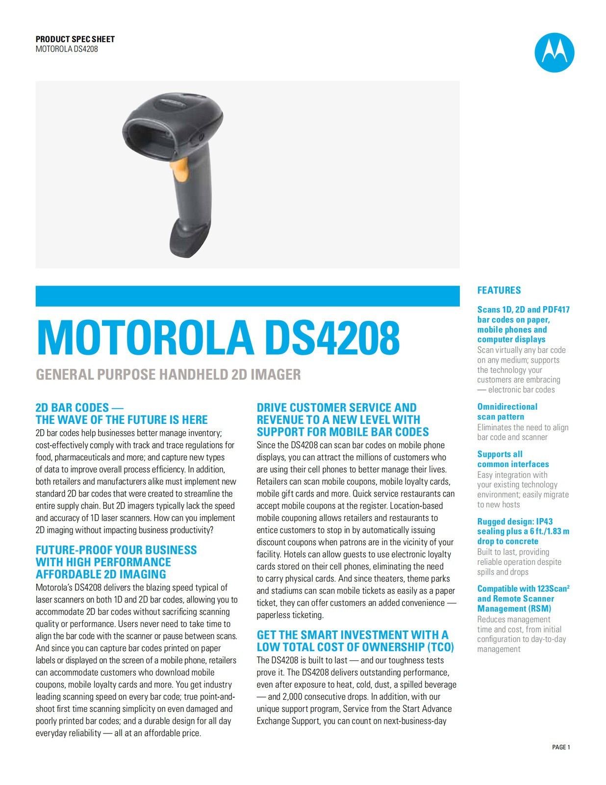 Motorola Symbol USB 2D Laser Imager DS4208-SR00007WR Barcode Scanner Reader US