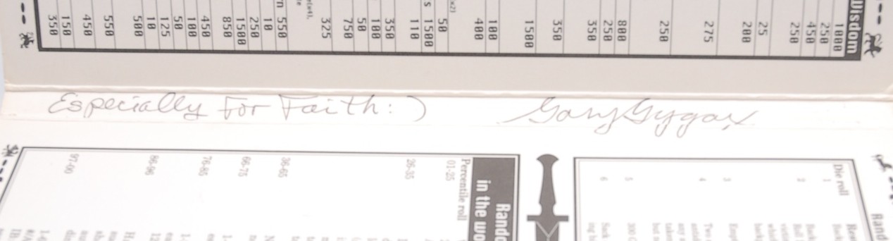 Signed: Gary Gygax Autographed A Challenge of Arm's Module Staff, Gary Gygax Inn