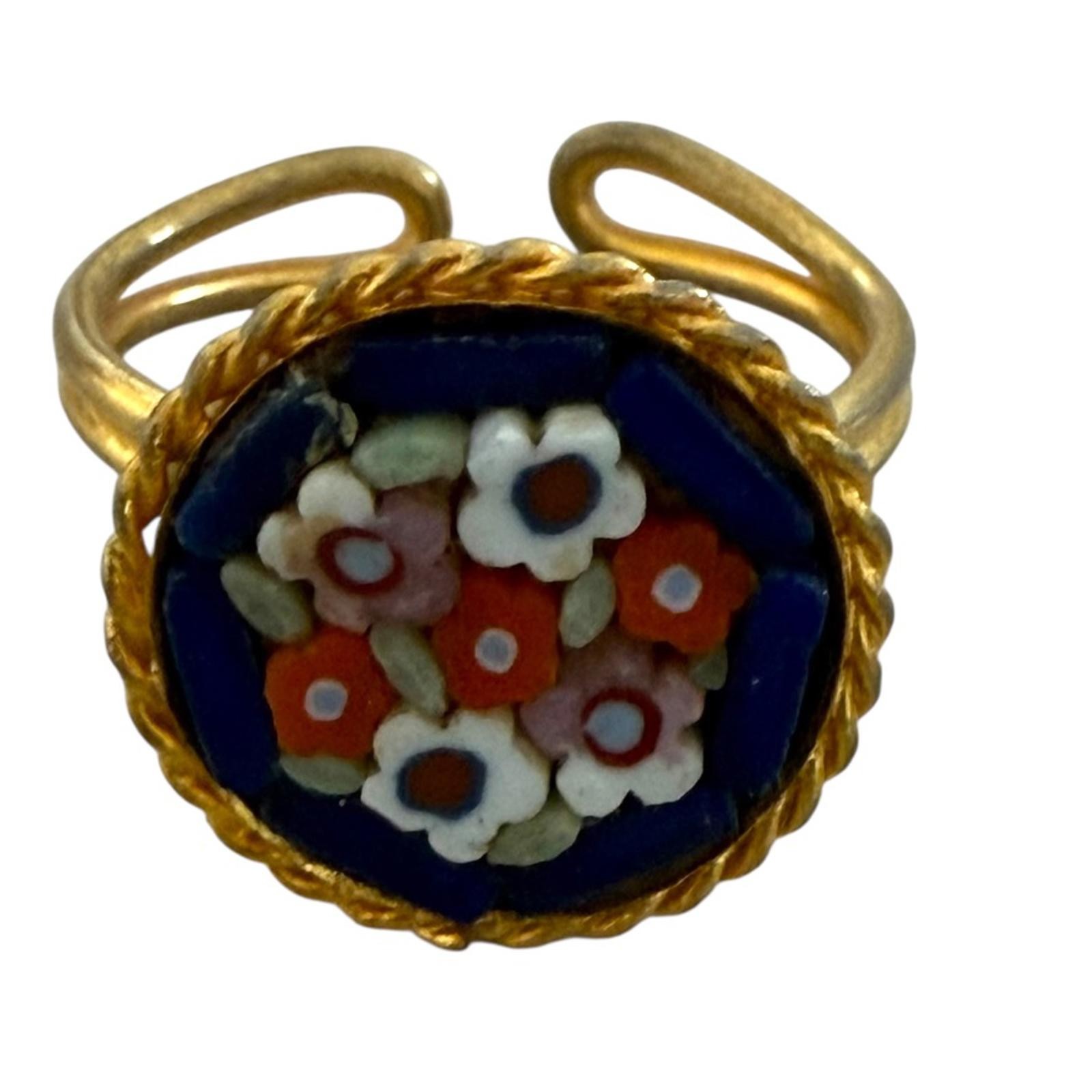 Vintage 1960s Italian Mosaic Tile Rose Flower Bouquet Brooch Blues Whites & Reds