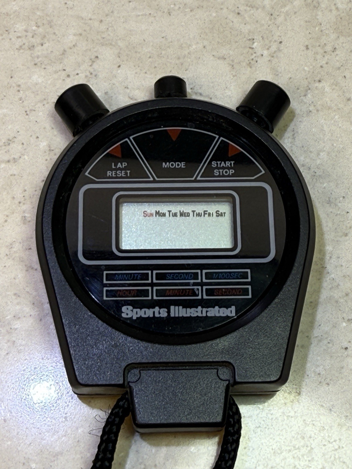 Vintage Sports Illustrated 1/100th Second Digital Stopwatch w/Lanyard Black