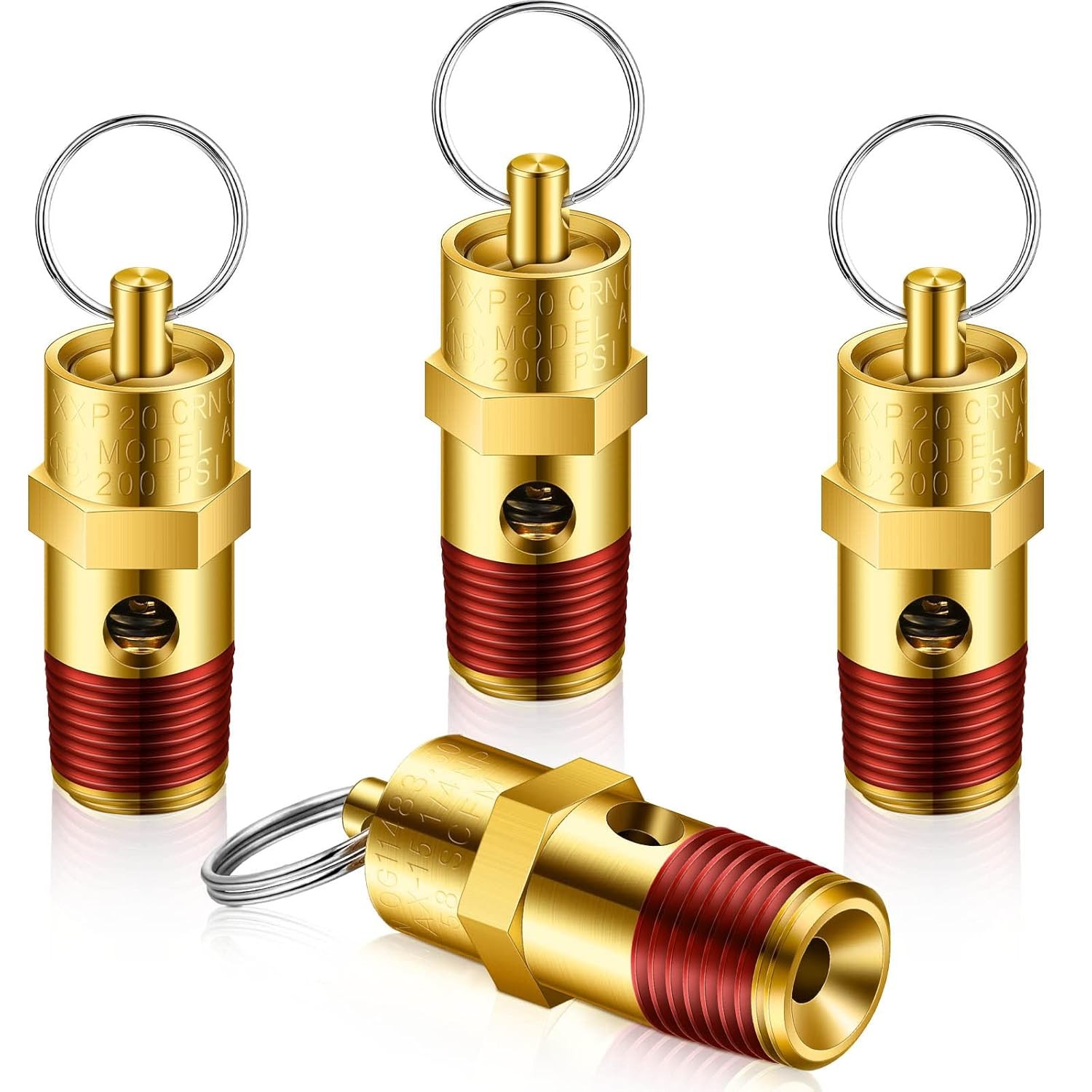 4-Pack 1/4 Inch Brass Pressure Relief Valve for Air Compressors NPT Fitting