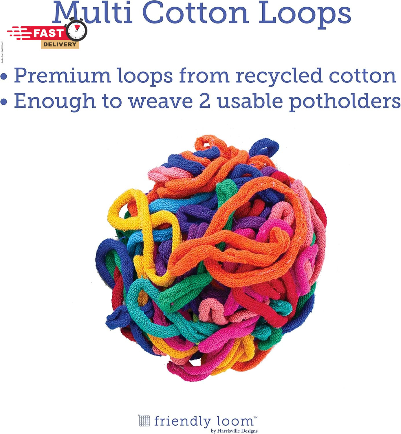 Friendly Loom | 7” Traditional-Sized Multicolor Potholder Weaving Loops | Craft