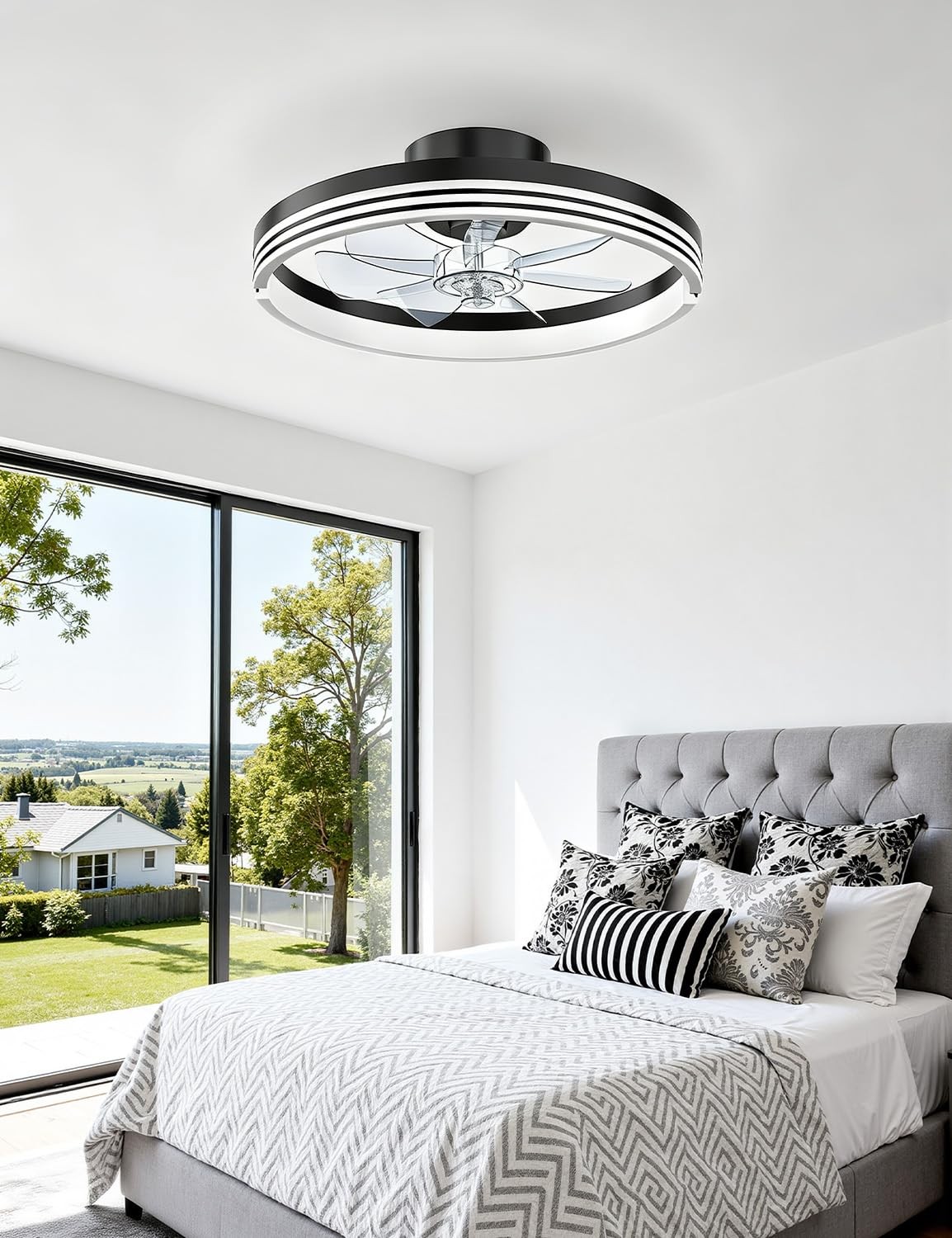 18" Ceiling Fans with Lights and Remote, Low Profile Flush Mount Ceiling Fan ...