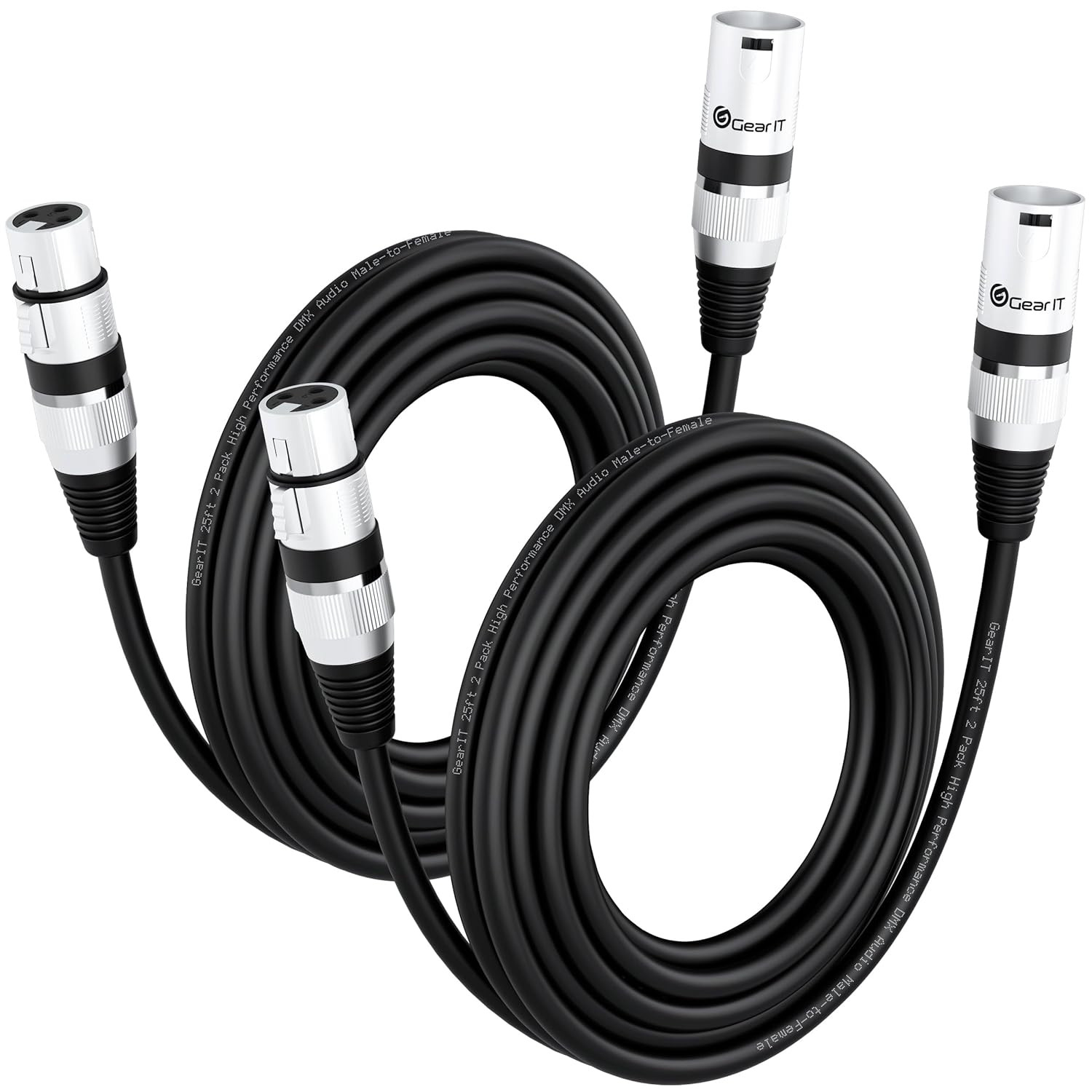 DMX to DMX Stage Lighting Cable (25 Feet, 2-Pack) DMX Male to Female (XLR Compat