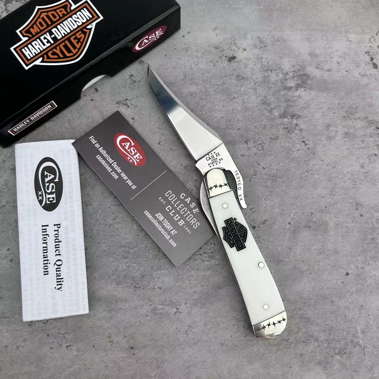 CASE XX Harley-Davidson Russlock White HANDLE Pocket Knife - 52249