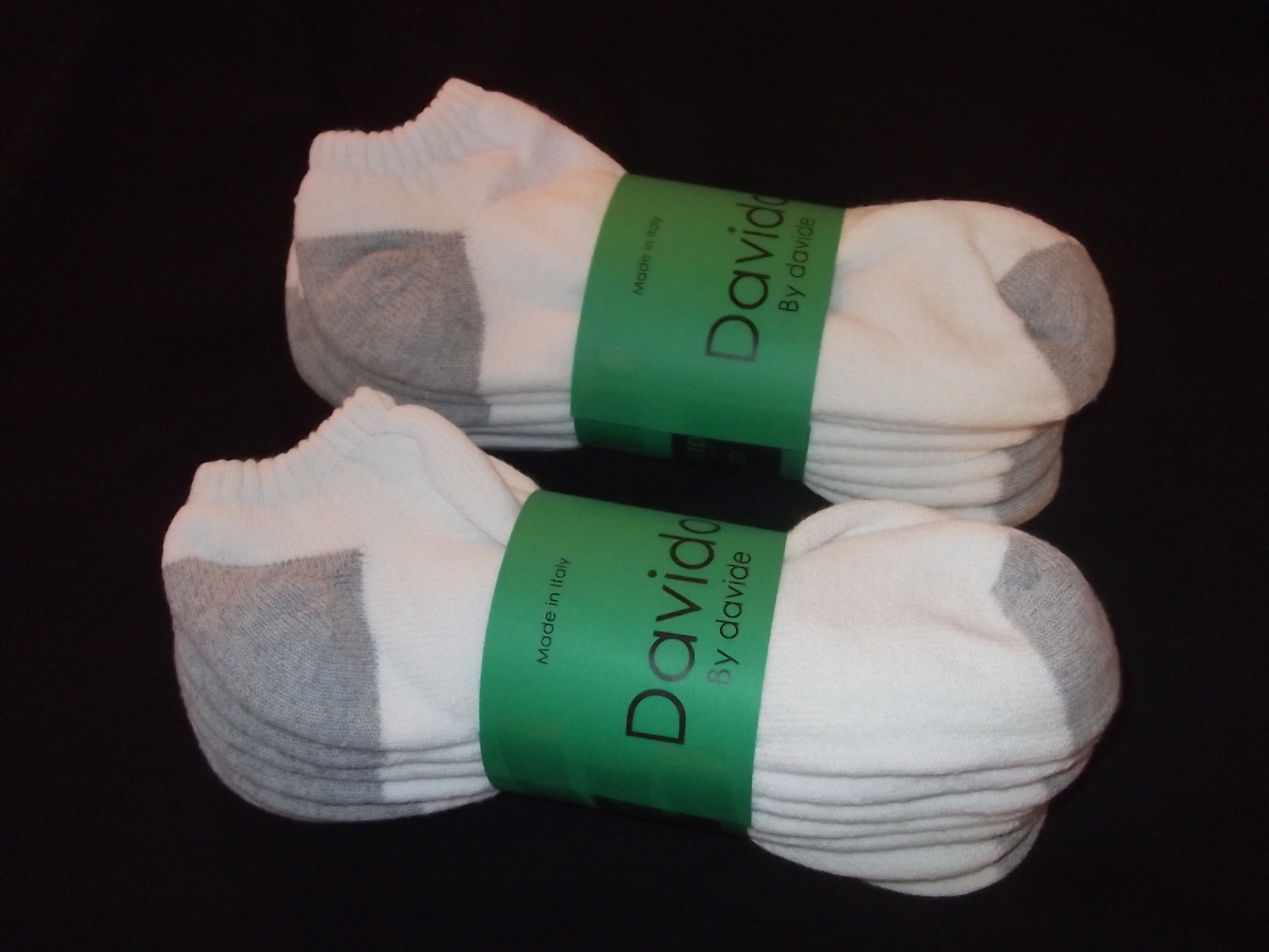 Davido Mens socks ankle low 100% cotton made in Italy 8 pairs white/gray 10-13