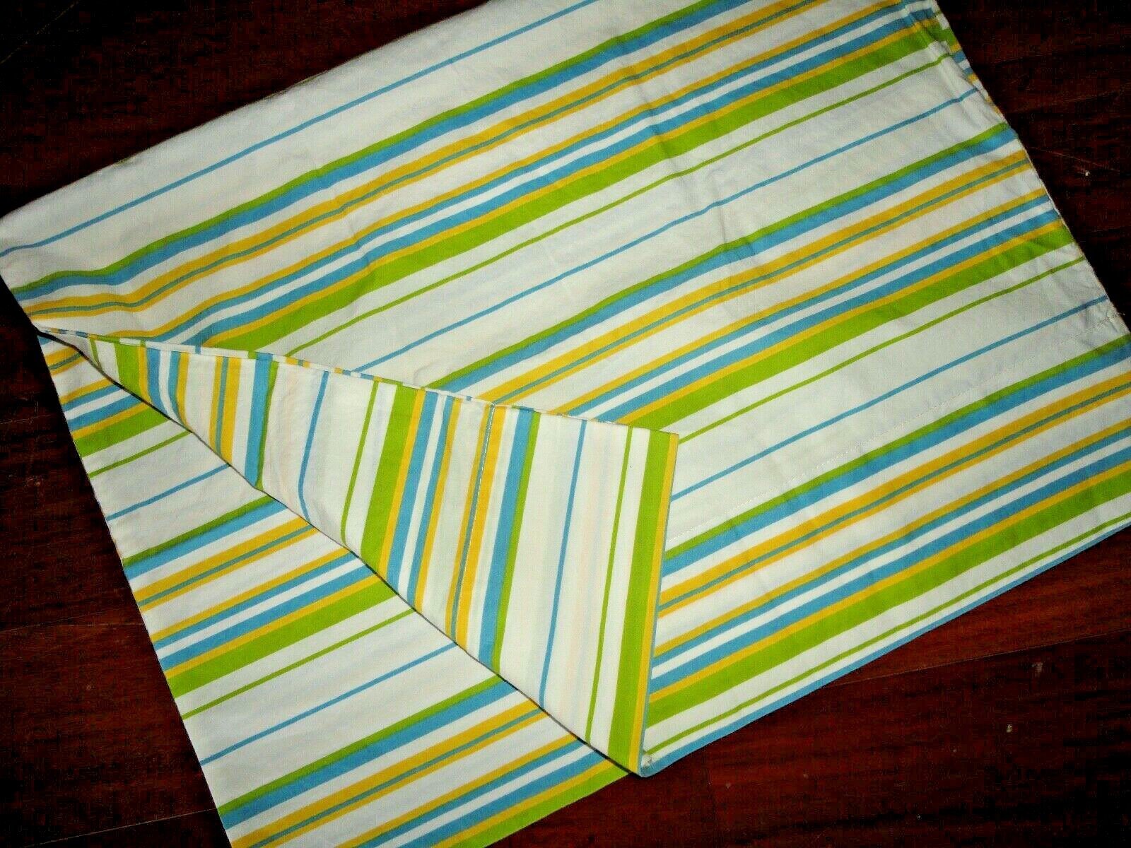POTTERY BARN BLUE YELLOW GREEN WHITE STRIPE (1) STANDARD PILLOWCASE 20 X 31