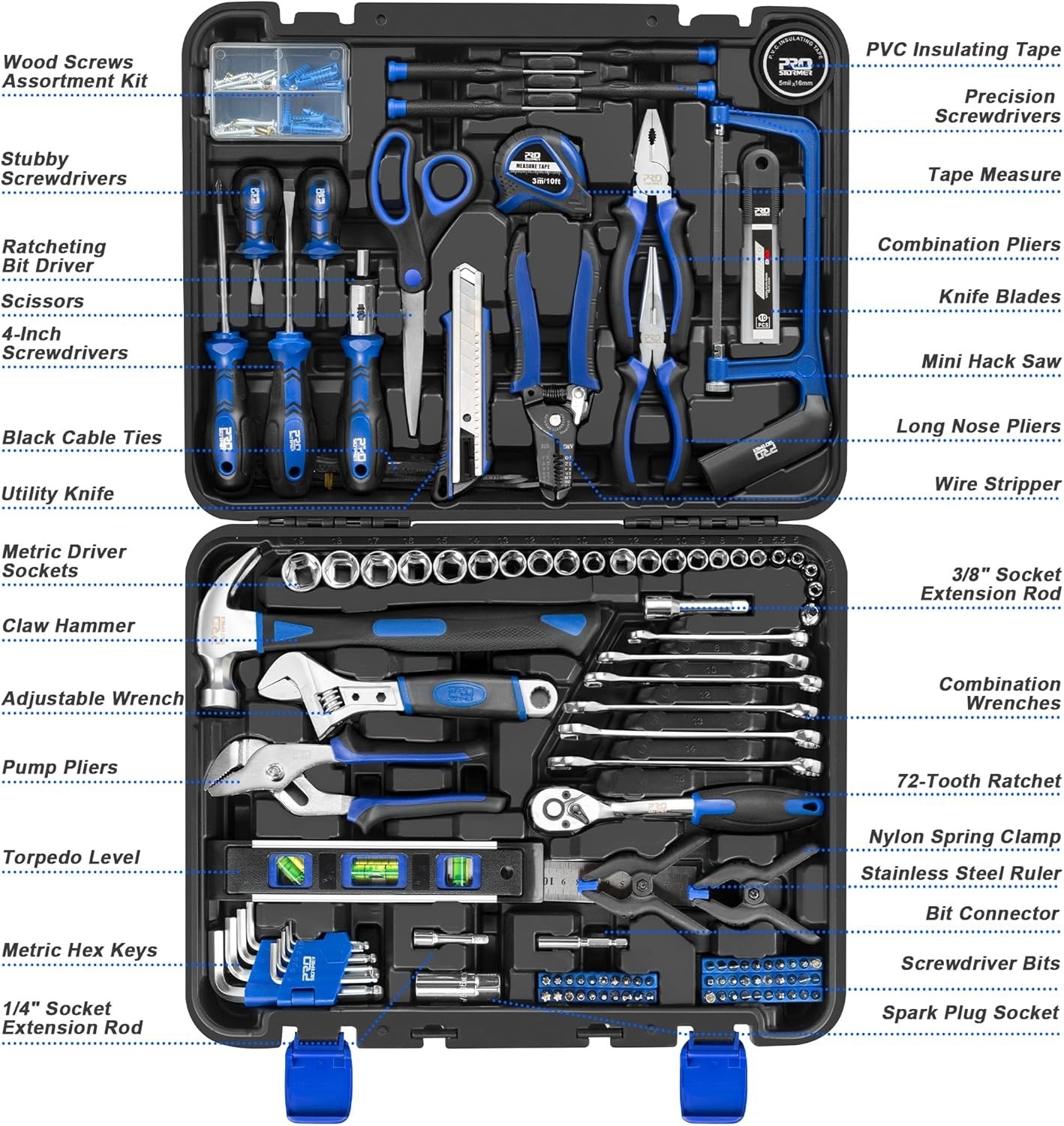 259-Piece Tool Kit, General Household Hand Tool Set with Plastic Storage Tool...