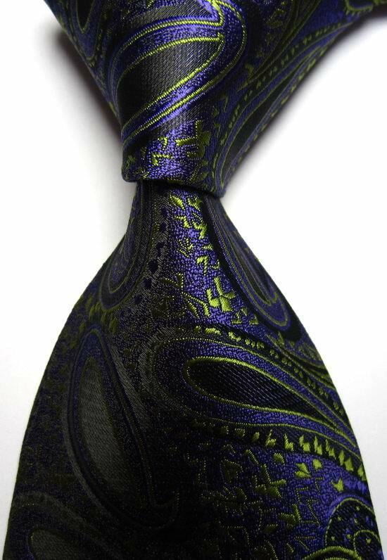 Hot! Classic Paisley Purple Green JACQUARD WOVEN 100% Silk Men's Tie Necktie