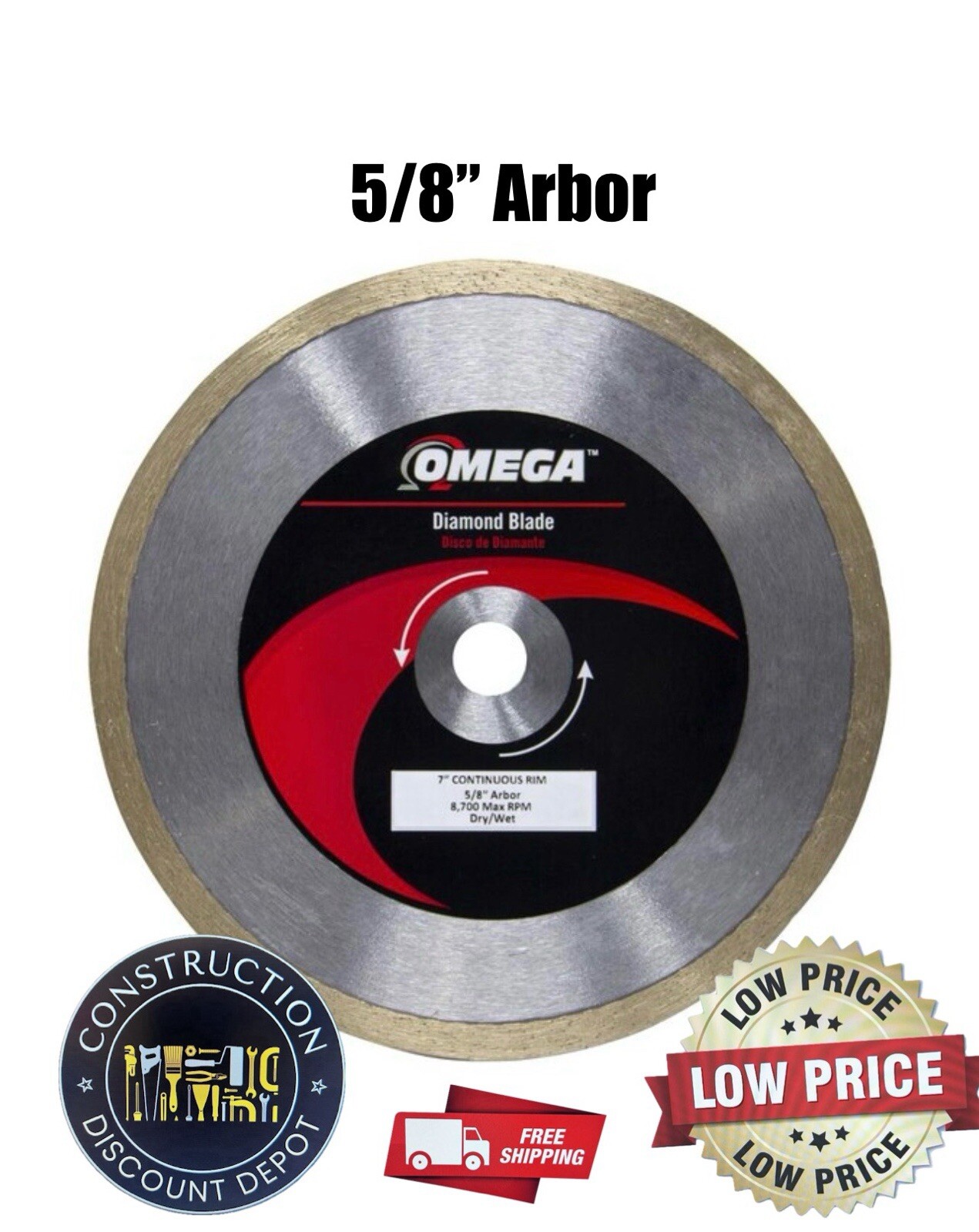 OMEGA 7-in Wet/Dry Continuous Rim Diamond Saw Blade CT70 5/8" Arbor