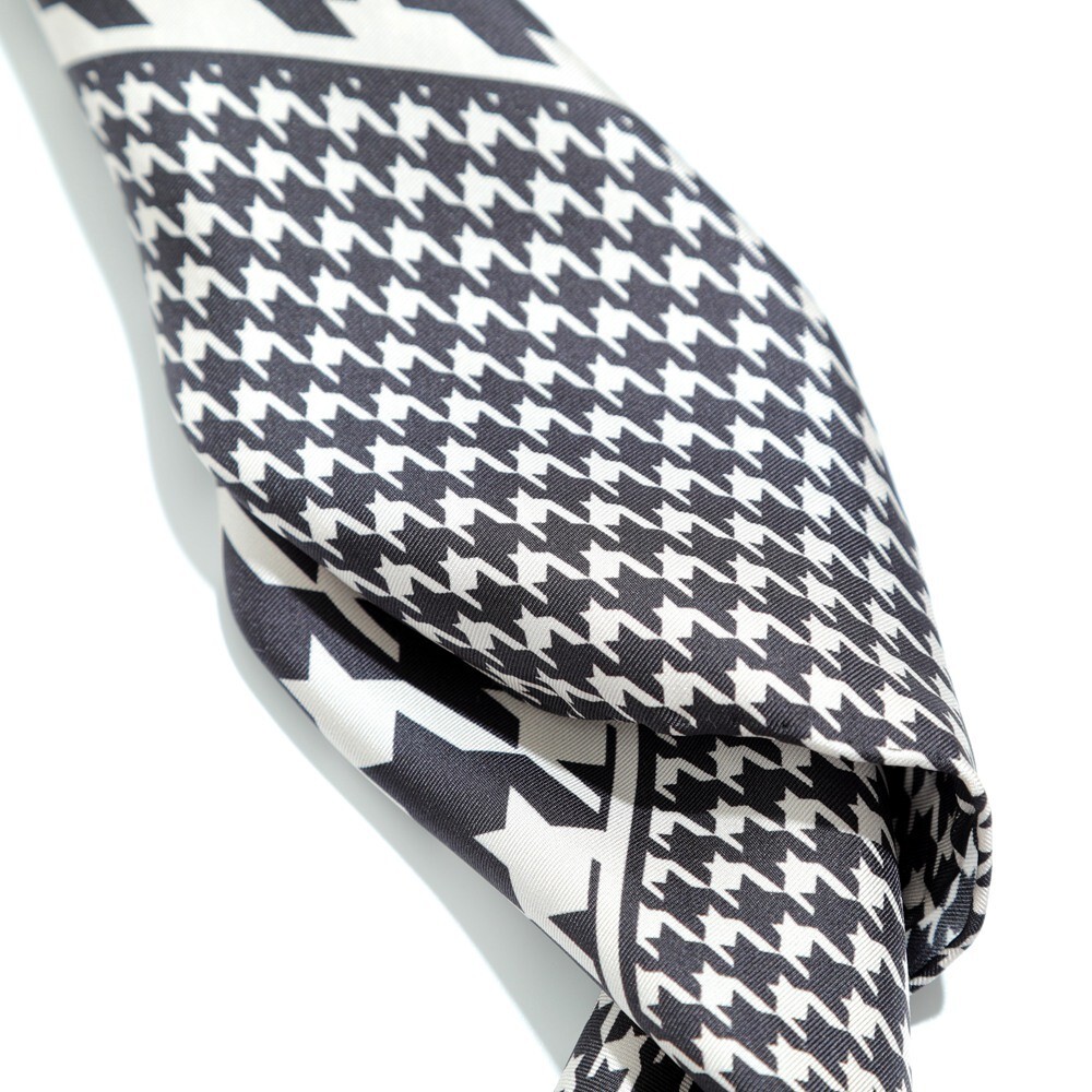 100% silk black and white houndstooth handmade women's large silk scarf-35"