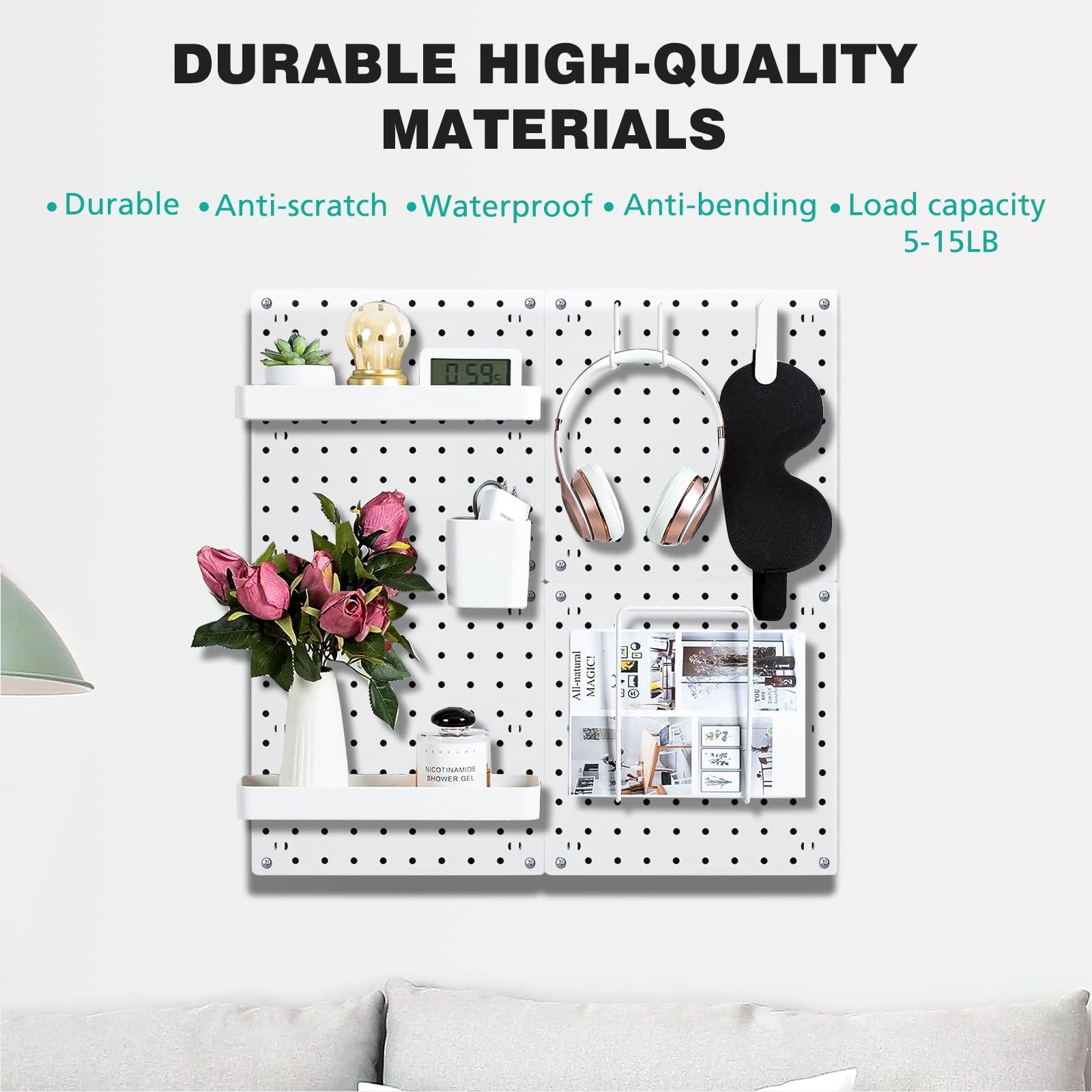 6Pcs Peg board, Pegboard Wall Organizer Panels, Wall Mount Display Small Pegboar