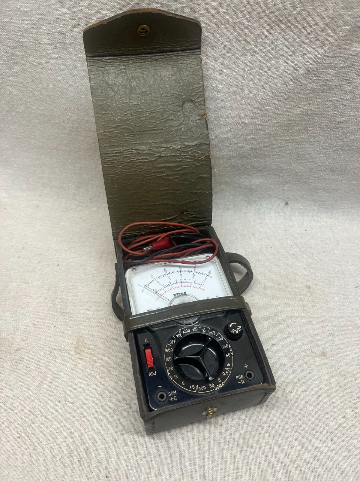Vintage IBM Model 200C Analog Multimeter w/Leather Case, Made in Japan, Untested