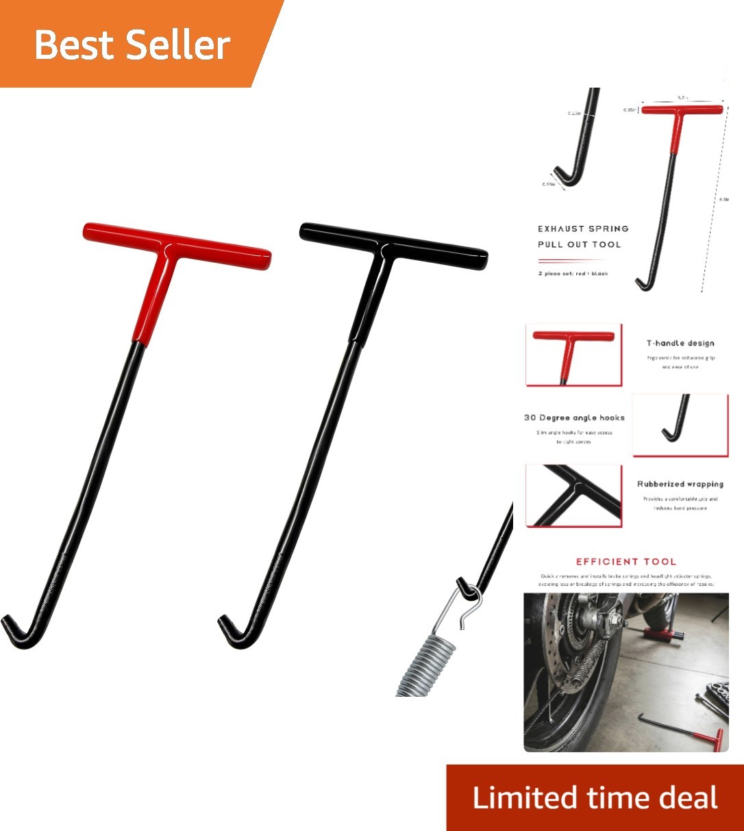 2PCS , T-Shaped Handle Spring Installer Hook with Rubber Coating, Exhaust Pip...