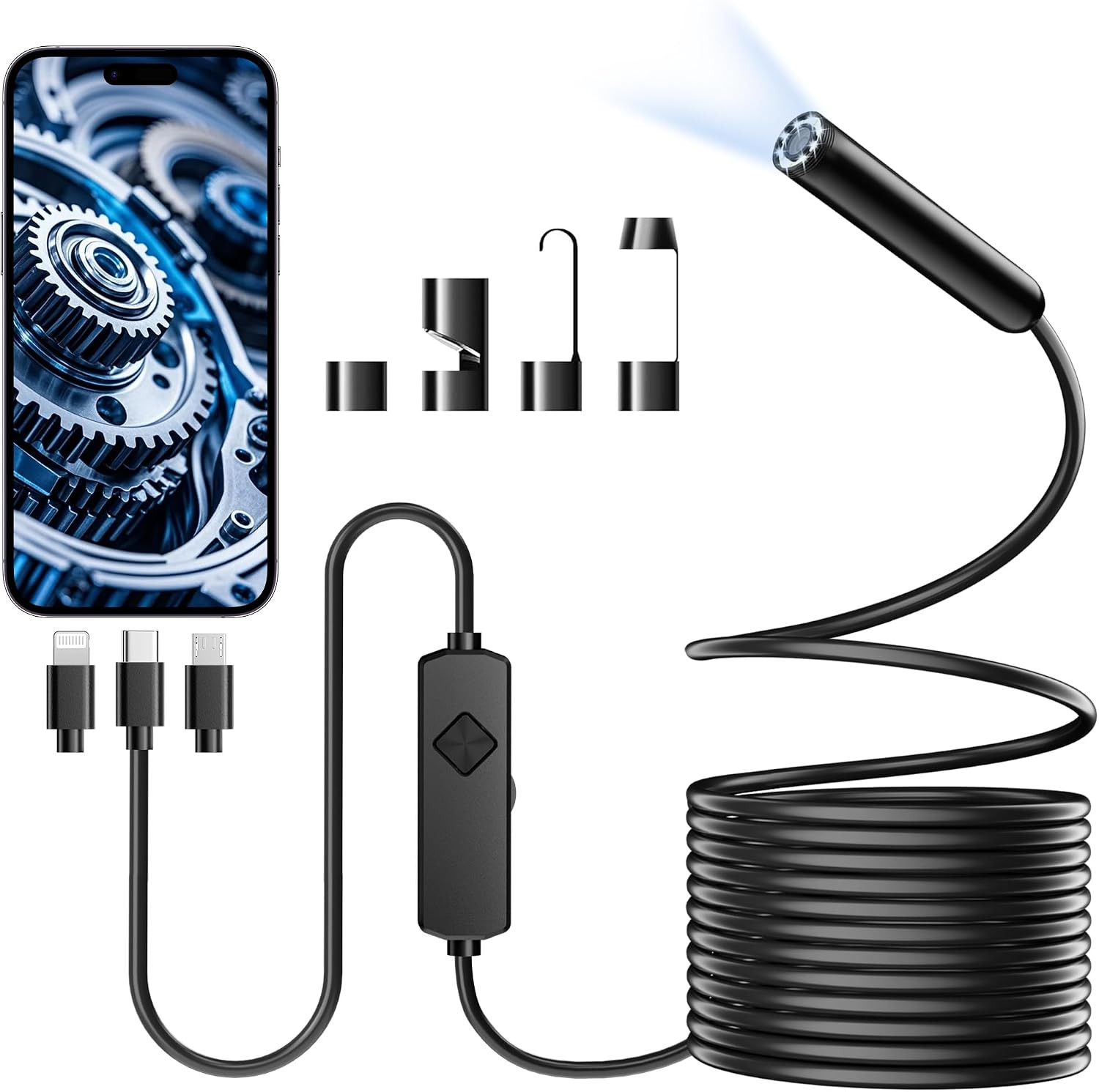 Endoscope Camera with Light, 16.4FT Single Lens Wiring Harness, IP67 Waterproof
