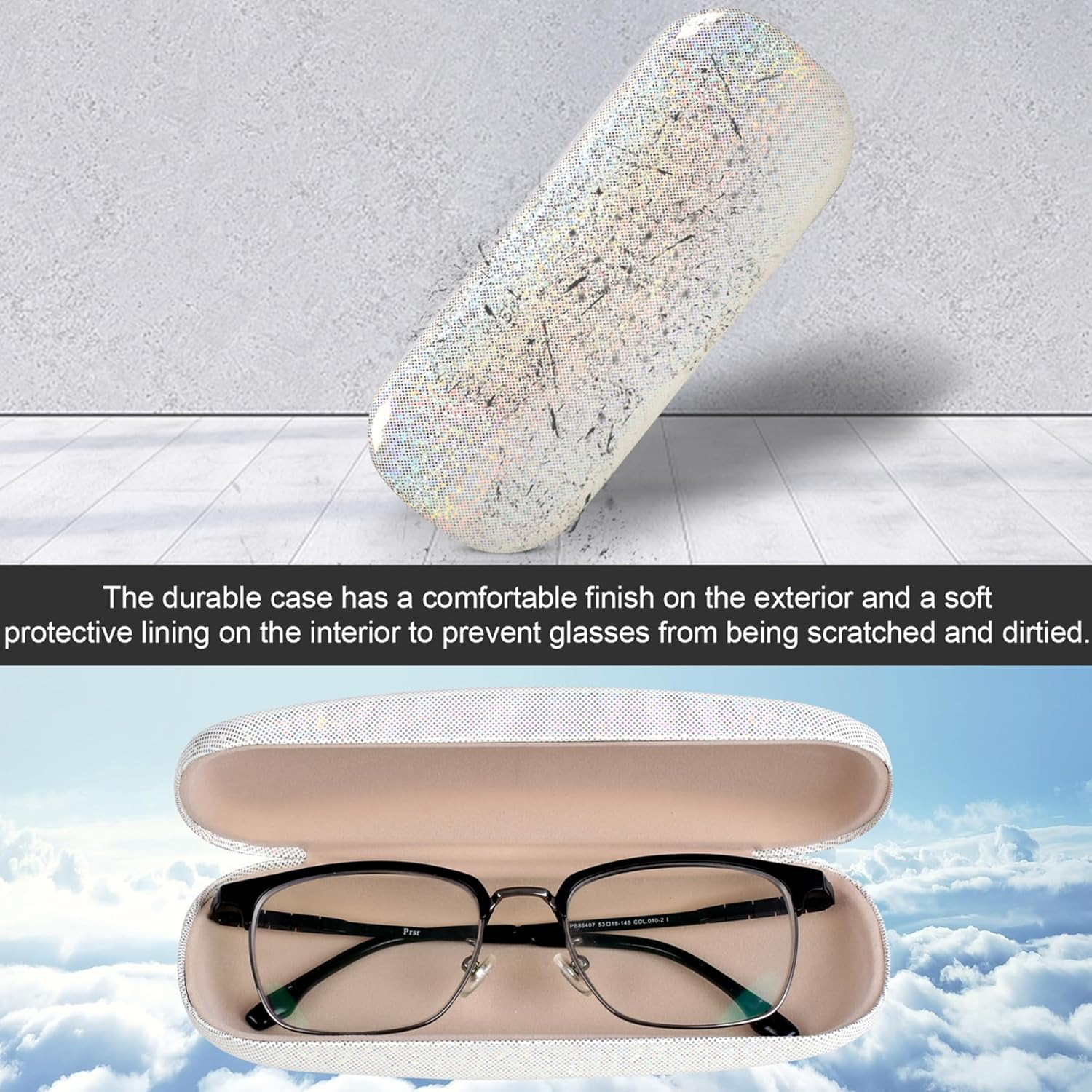 Glasses Case, 2 Pack Eyeglass Case with Cleaning Cloth, Glasses Case Hard Shell
