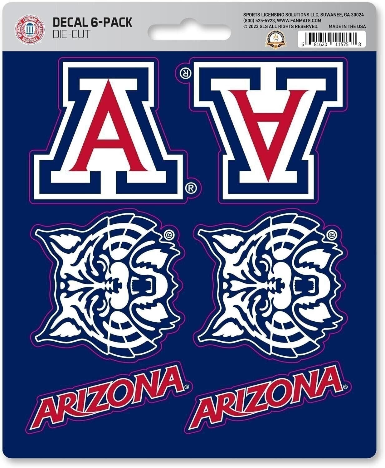 University of Arizona Wildcats 6-Piece Decal Sticker Set, 5x6 Inch Sheet,...