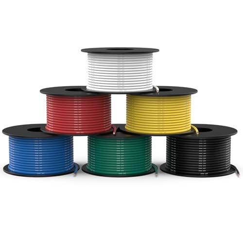 20 Gauge Wire 300ft, 20 AWG Wire 6 Colors 50ft Each Spool, Flexible 50FT 20AWG