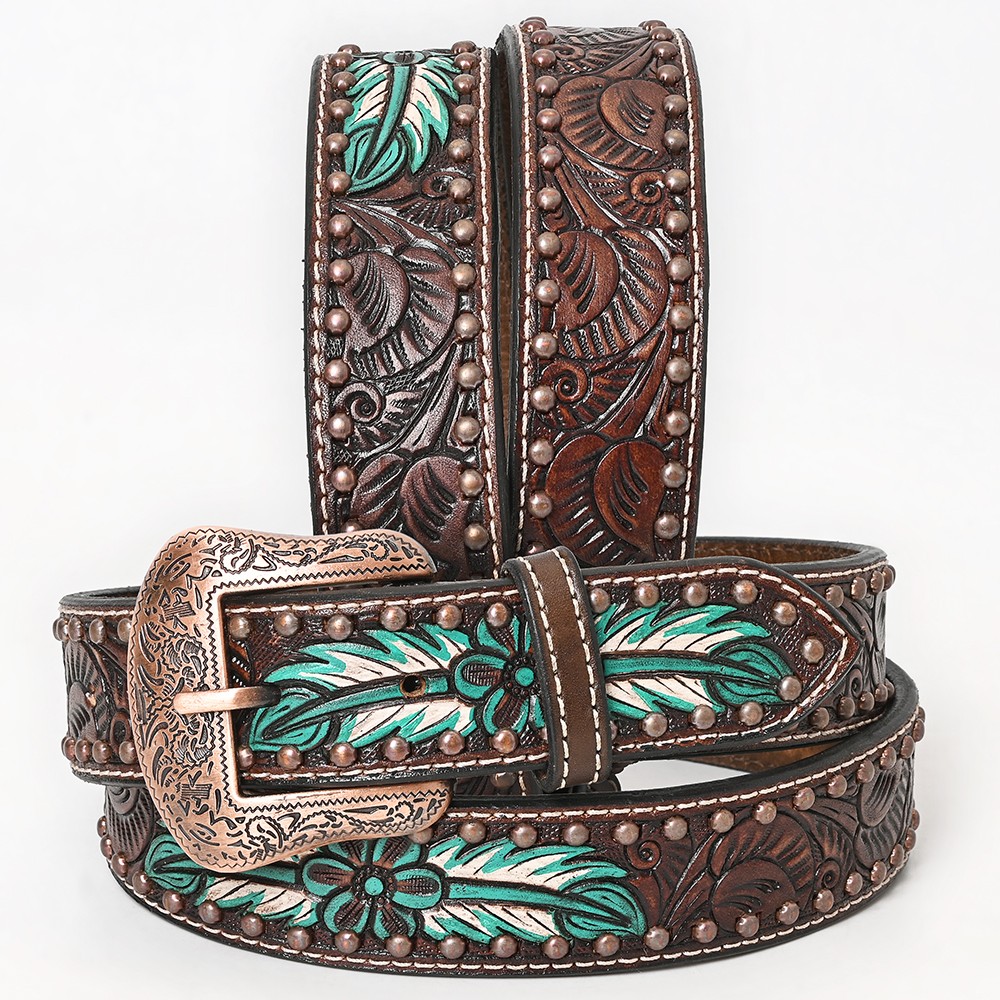 BE BAR H EQUINE Natural Floral Hand Painted Western Fashion Premium Leather Men