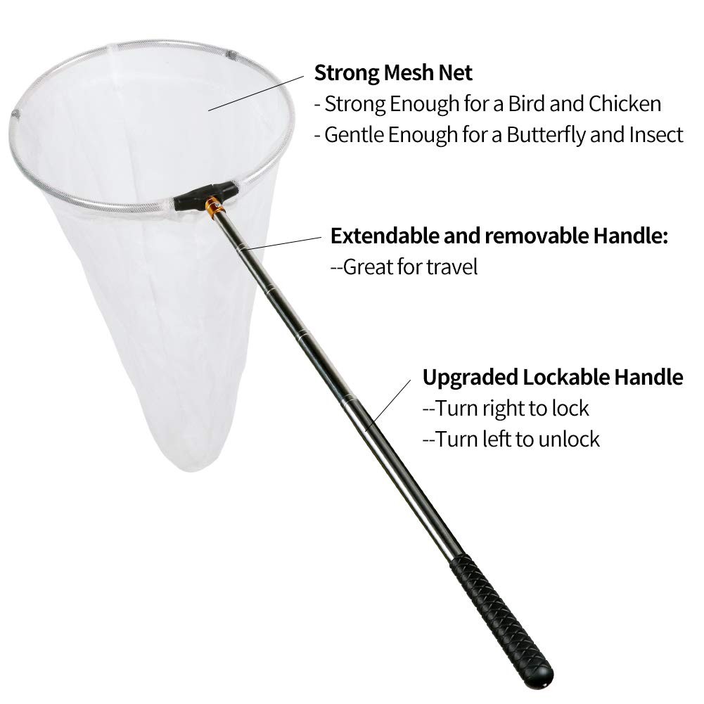 RESTCLOUD Insect and Butterfly Net with 12" Ring, 24" Net Depth, Handle Extends
