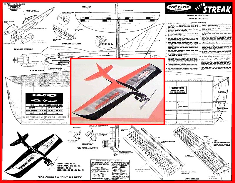 Model Airplane Plans (UC): Flite Streak 42" Stunt/Combat for .19-.35 Engines
