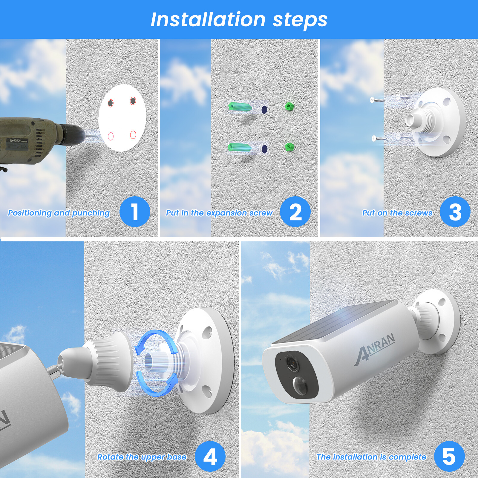 ANRAN Wireless Security Camera WiFi 3MP Solar Battery Audio Waterproof 2PACK