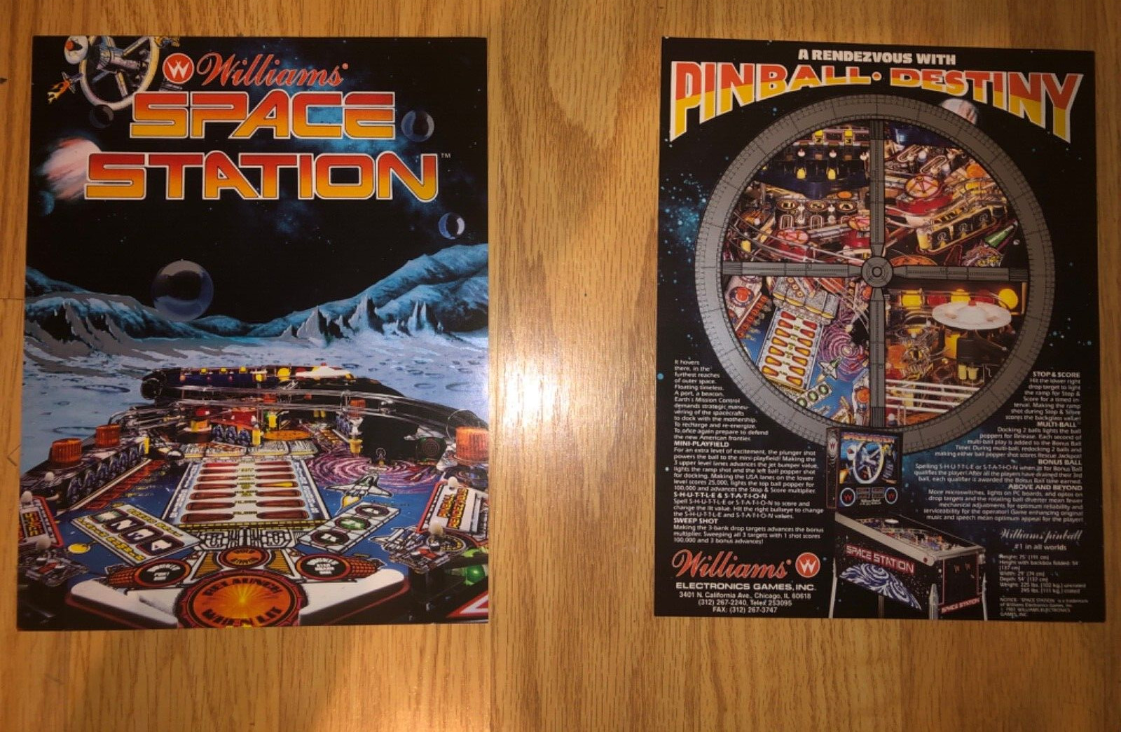 Lot of 2 - Williams SPACE STATION - ORIGINAL PINBALL FLYERS - MINT 1987