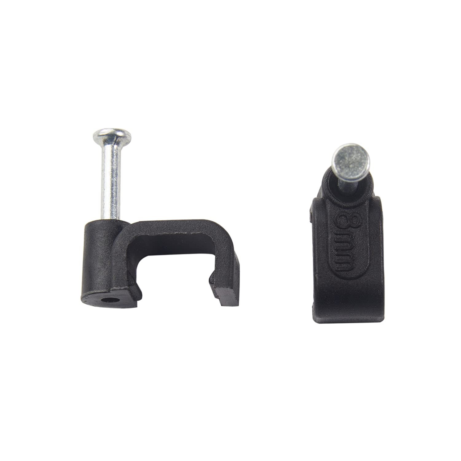 Square Cable Clips with Steel Nail, 8mm Black x 8mm, 8mm/50pcs