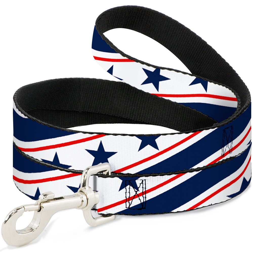 Dog Leash Americana Diagonal Stars & Stripes White/Red/Blue WIDE 1.5"