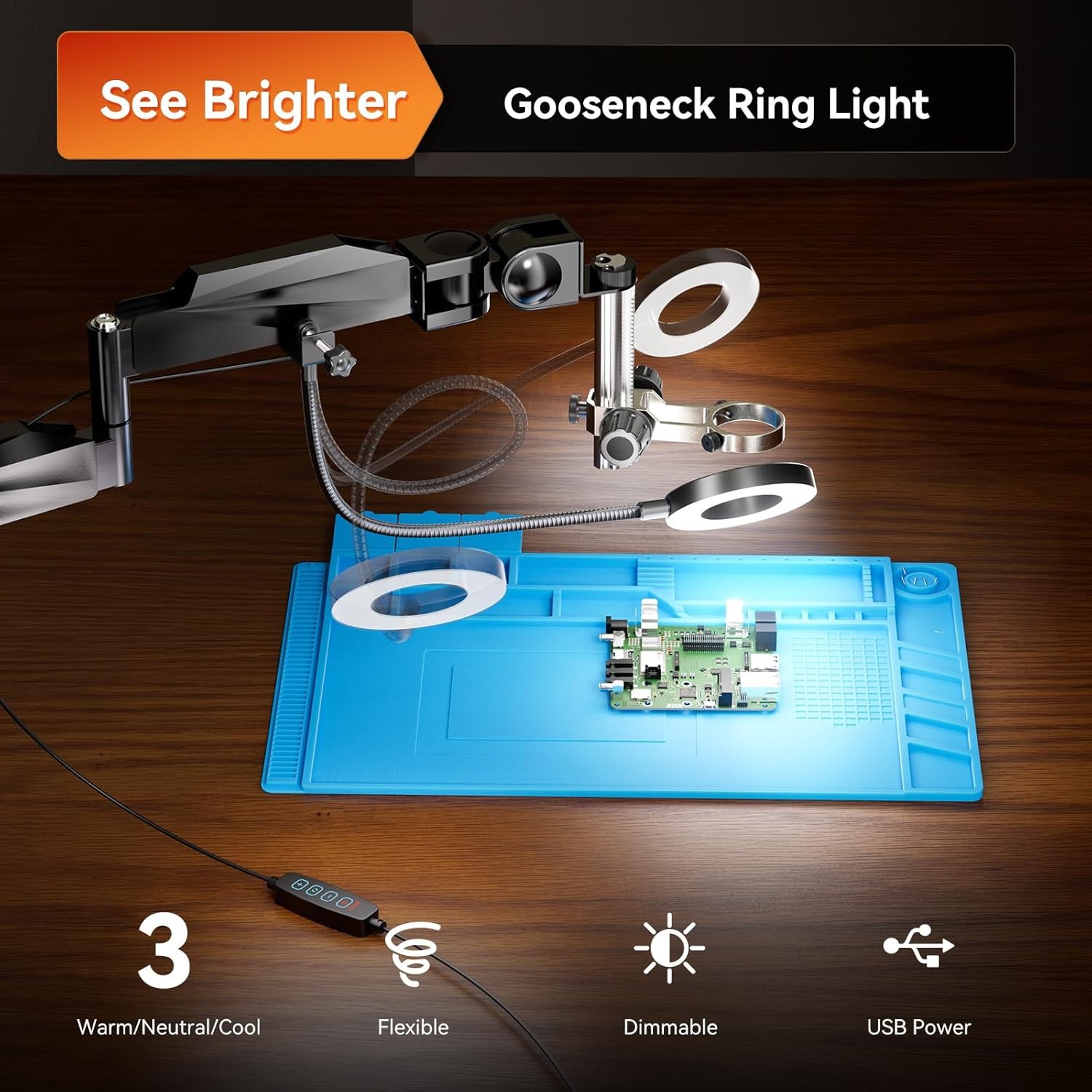 Elikliv EM3K-3D Max Microscope for PCB Soldering & Electronics Repair Flex Arm