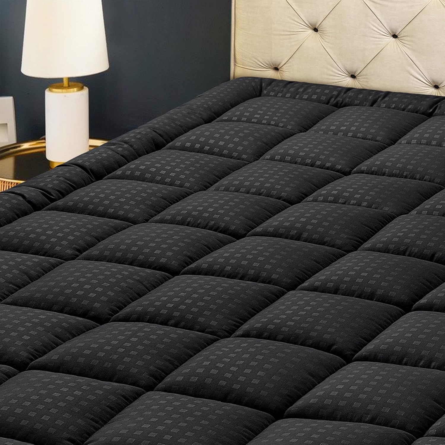 HYLEORY Queen Mattress Pad Quilted Fitted Protector Queen, Black