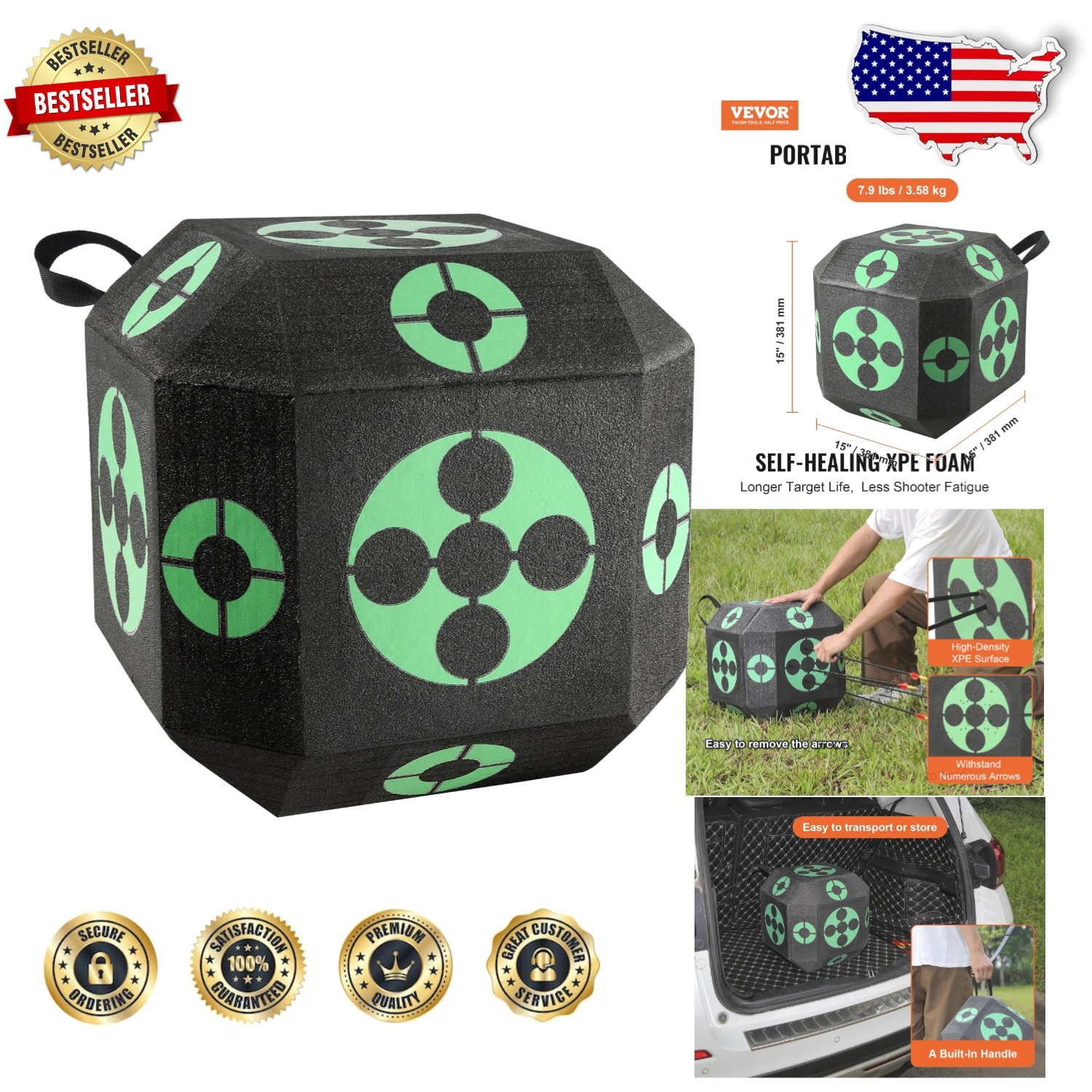 15" Archery Target - Lightweight XPE, Self-Healing, Carry Handle, Outdoor