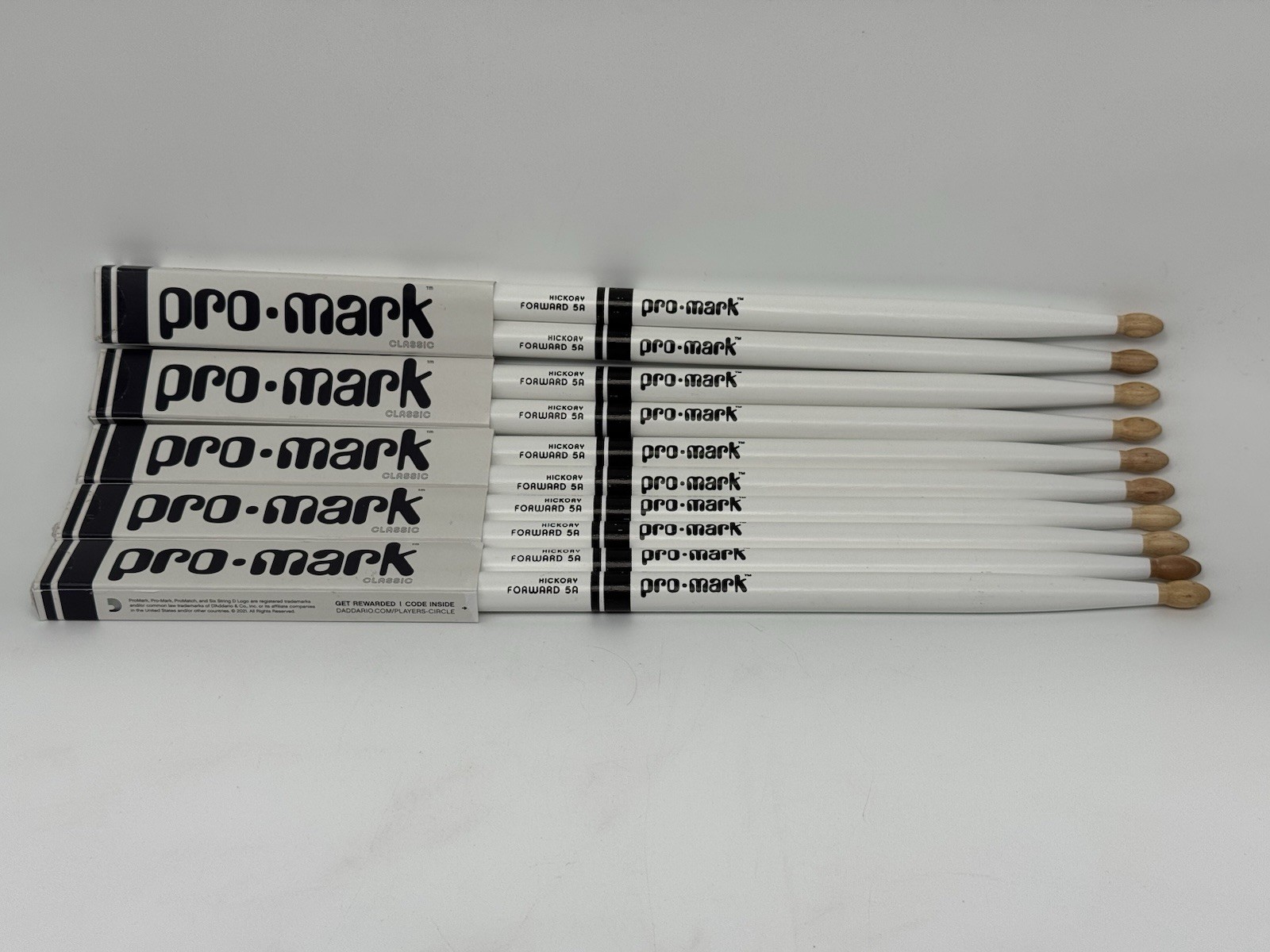 Lot Of 5 ProMark Classic Forward 5A TX5AW-White Hickory Drumstick Oval Wood Tip