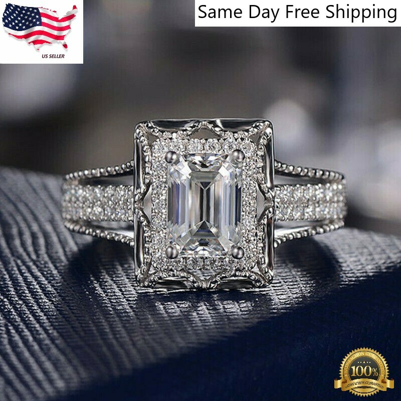 Gorgeous Cubic Zircon 925 Silver Plated Ring Women Wedding Party Jewelry Sz 6-10