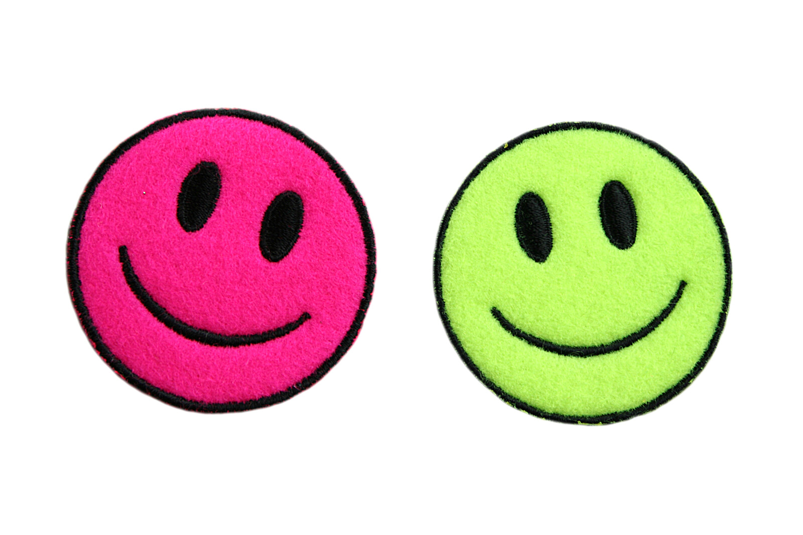 Hermosala 2 pieces of Neon Fuchsia Green Happy Face Iron on Embroidered Patch