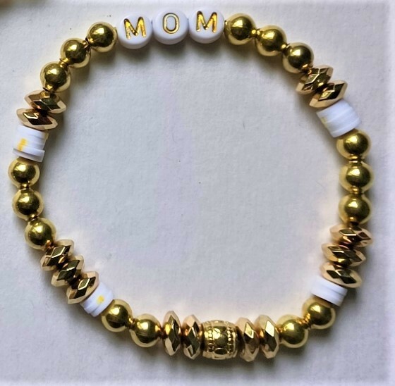 Sweet Mom Stretchy Bracelet Stack Gold and Pearl
