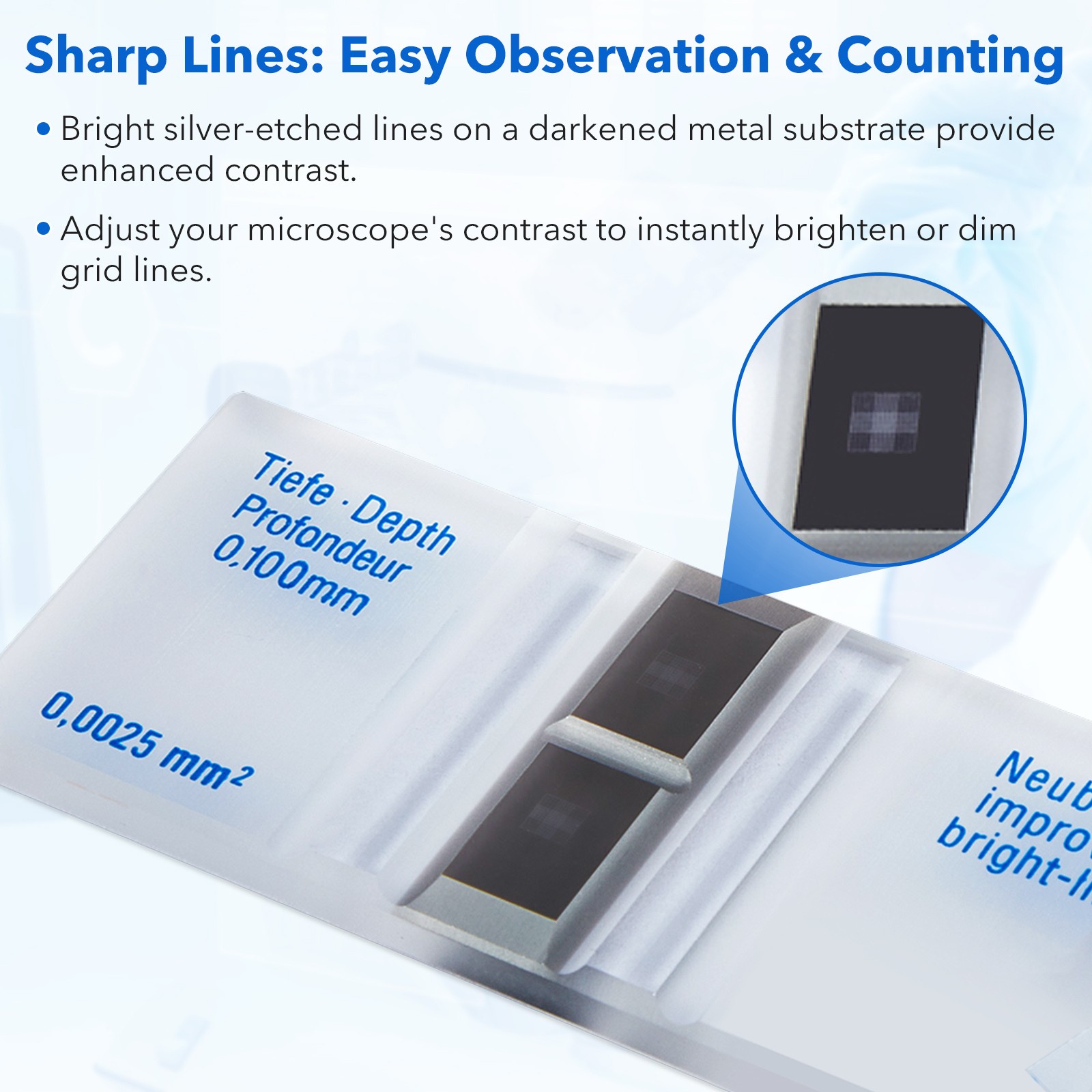 Improved Neubauer Hemocytometer Cell Counting Chamber +Bright Line Hemocytometer