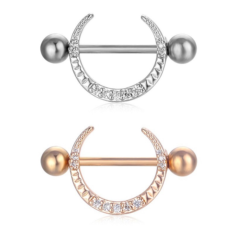 Sexy Nipple Ring Stainless Steel Zircon New Moon U-Shaped Barbell Nipple Ring