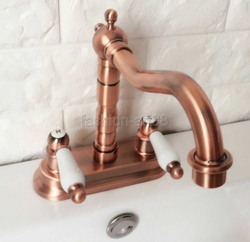 Antique Red Copper 4" Centerset Bathroom Two Holes Basin Faucet Sink Tap frg043