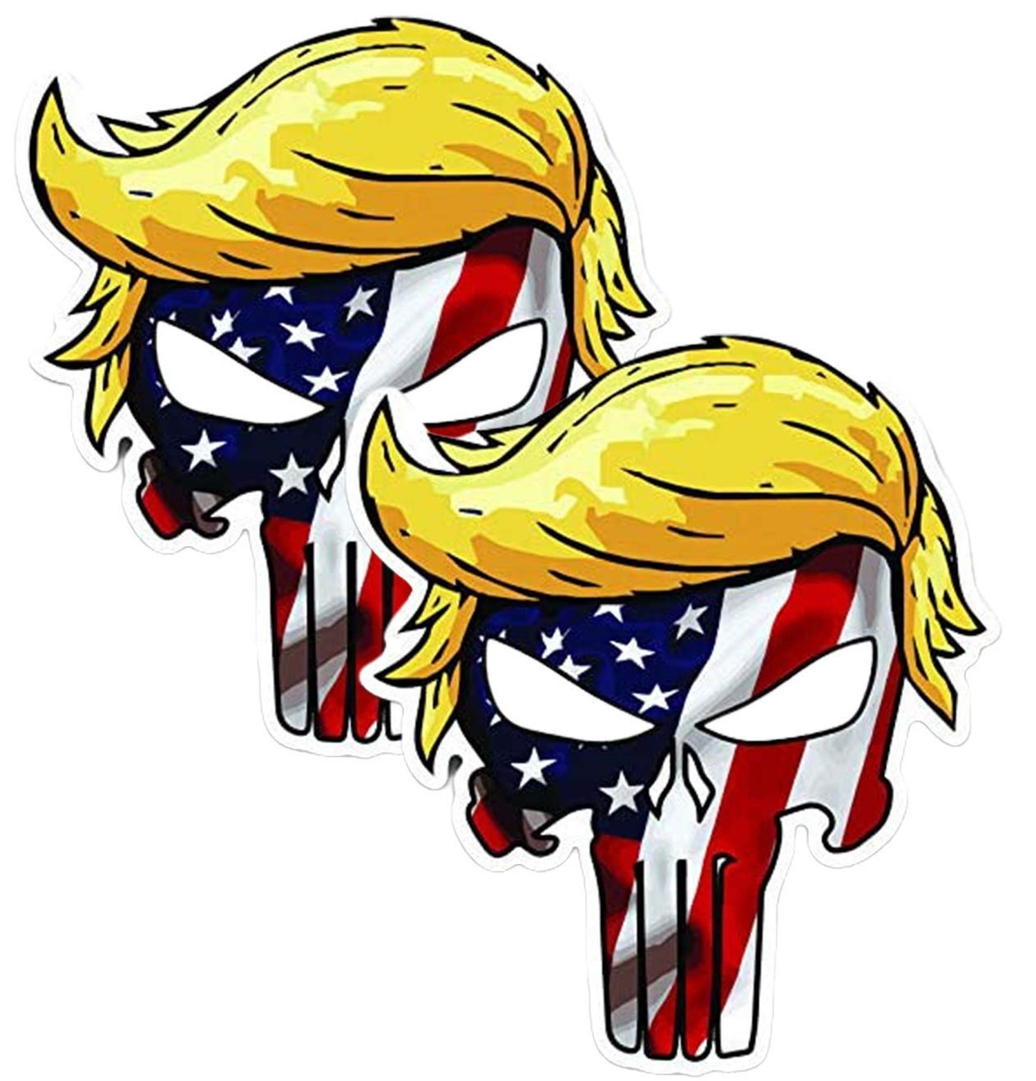 Trumpisher Skull American Flag Vinyl Sticker Decal (2 Pack) - 4x4 Inches - fo...