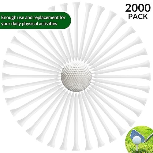 2000 Pcs Bamboo Golf Tees - Professional Bulk Set, Reduce Friction & Side Spin,
